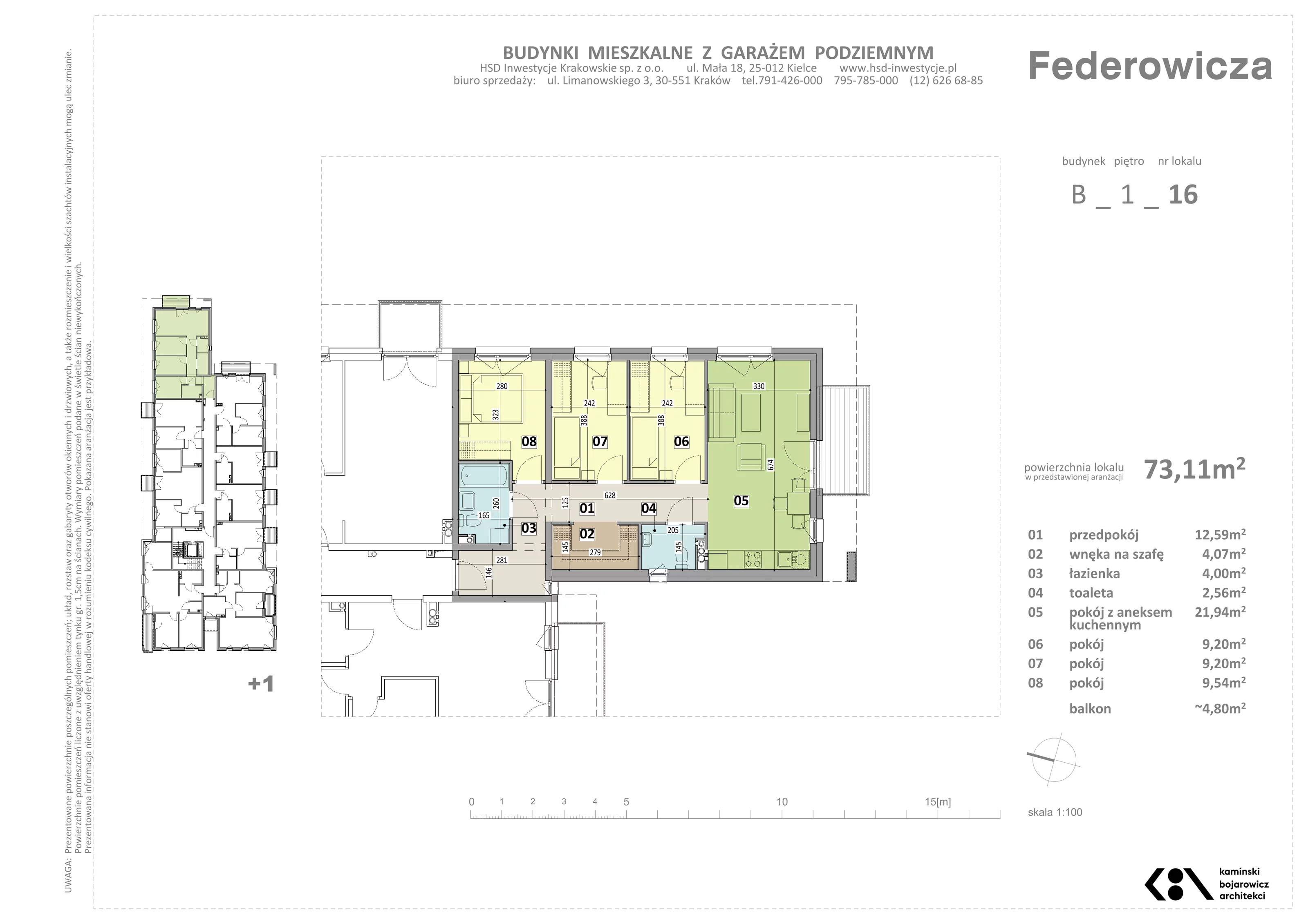 Mieszkanie 73,11 m², piętro 1, oferta nr B/16, Federowicza – Ruczaj Park, Kraków, Dębniki, Skotniki, ul. Federowicza