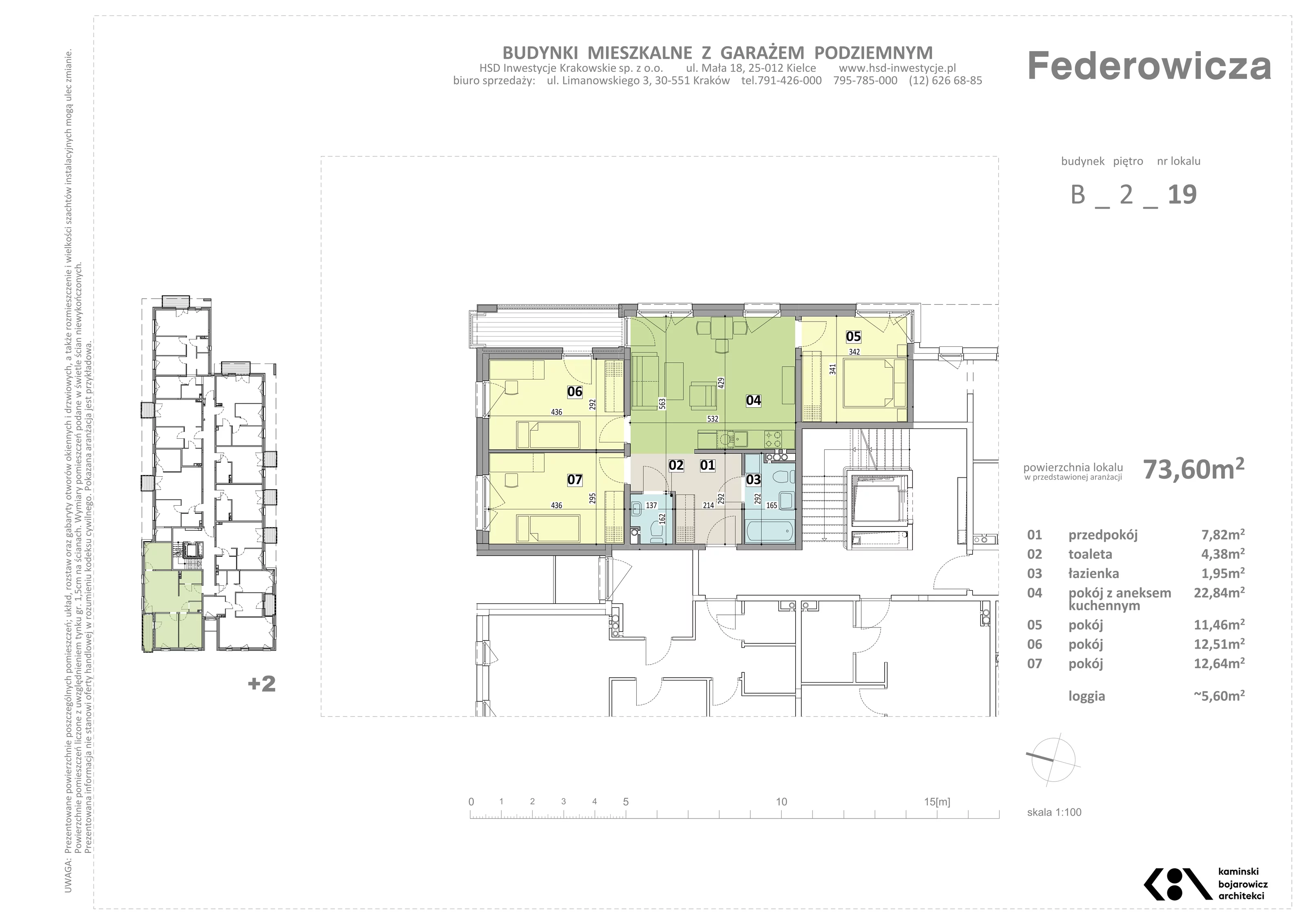 Mieszkanie 73,60 m², piętro 2, oferta nr B/19, Federowicza – Ruczaj Park, Kraków, Dębniki, Skotniki, ul. Federowicza