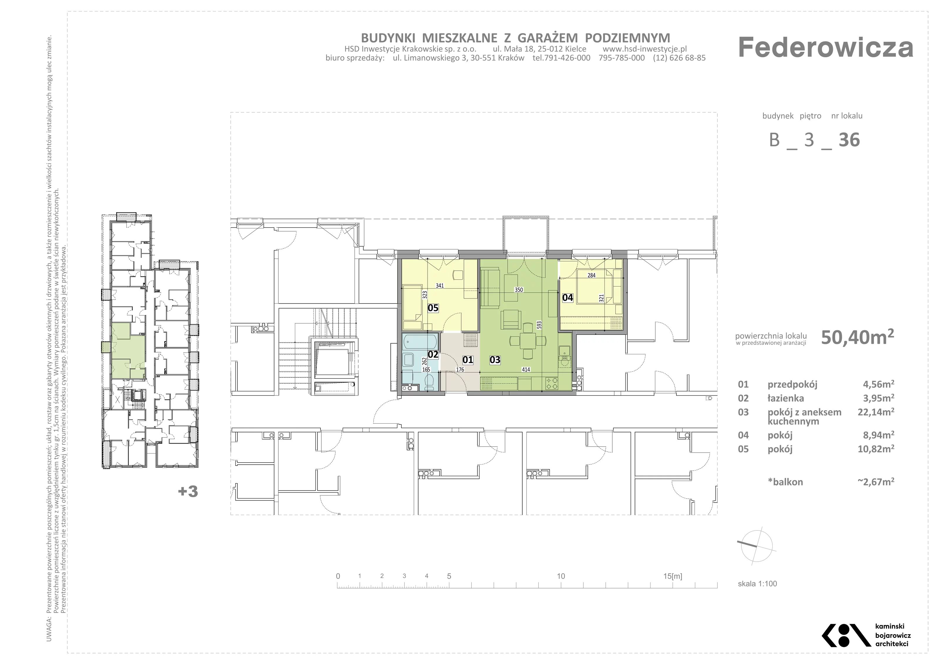 Mieszkanie 50,40 m², piętro 3, oferta nr B/36, Federowicza – Ruczaj Park, Kraków, Dębniki, Skotniki, ul. Federowicza