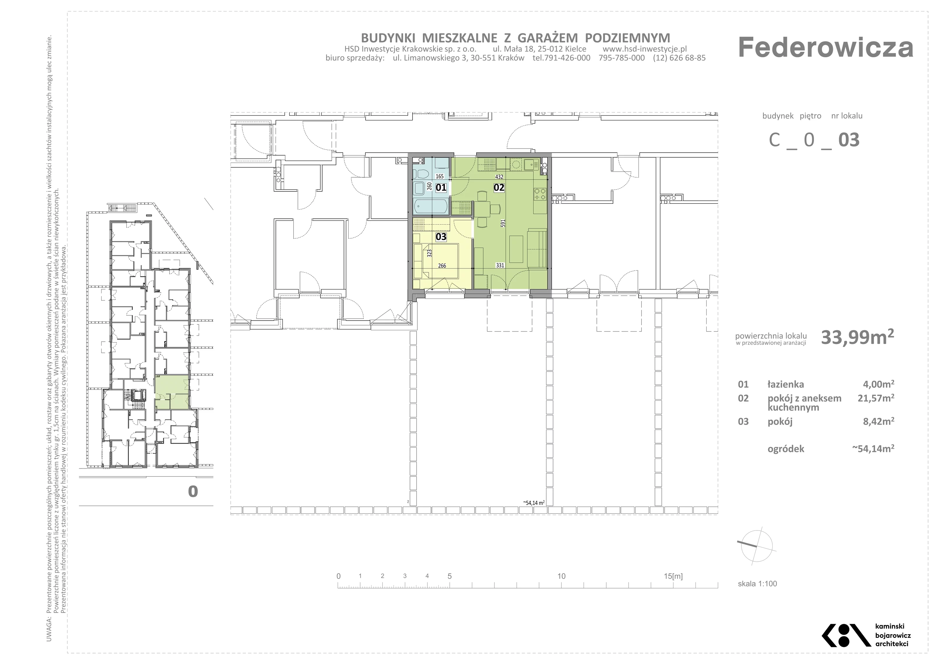 2 pokoje, mieszkanie 33,99 m², parter, oferta nr C/3, Federowicza – Ruczaj Park, Kraków, Dębniki, Skotniki, ul. Federowicza