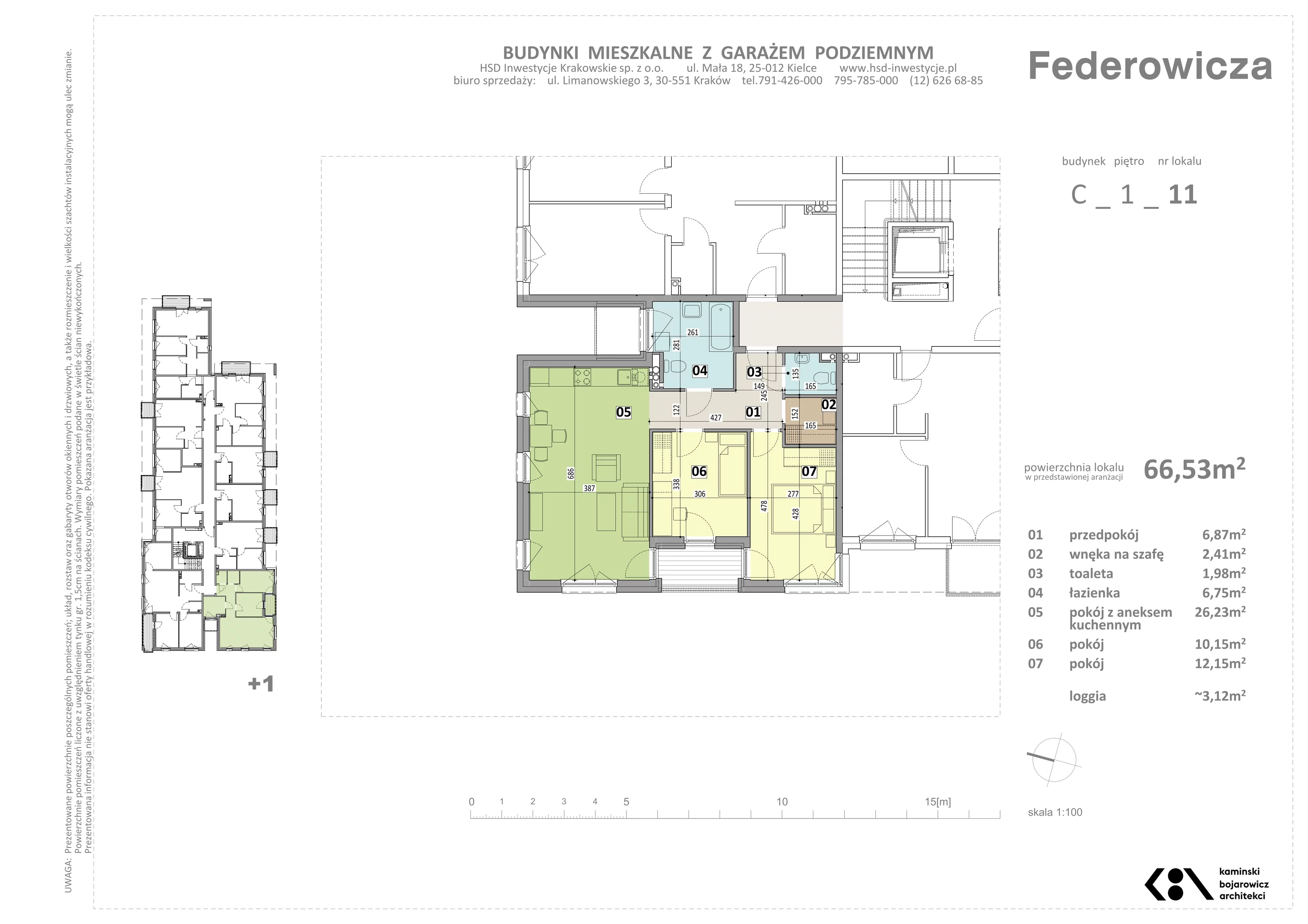 3 pokoje, mieszkanie 66,53 m², piętro 1, oferta nr C/11, Federowicza – Ruczaj Park, Kraków, Dębniki, Skotniki, ul. Federowicza