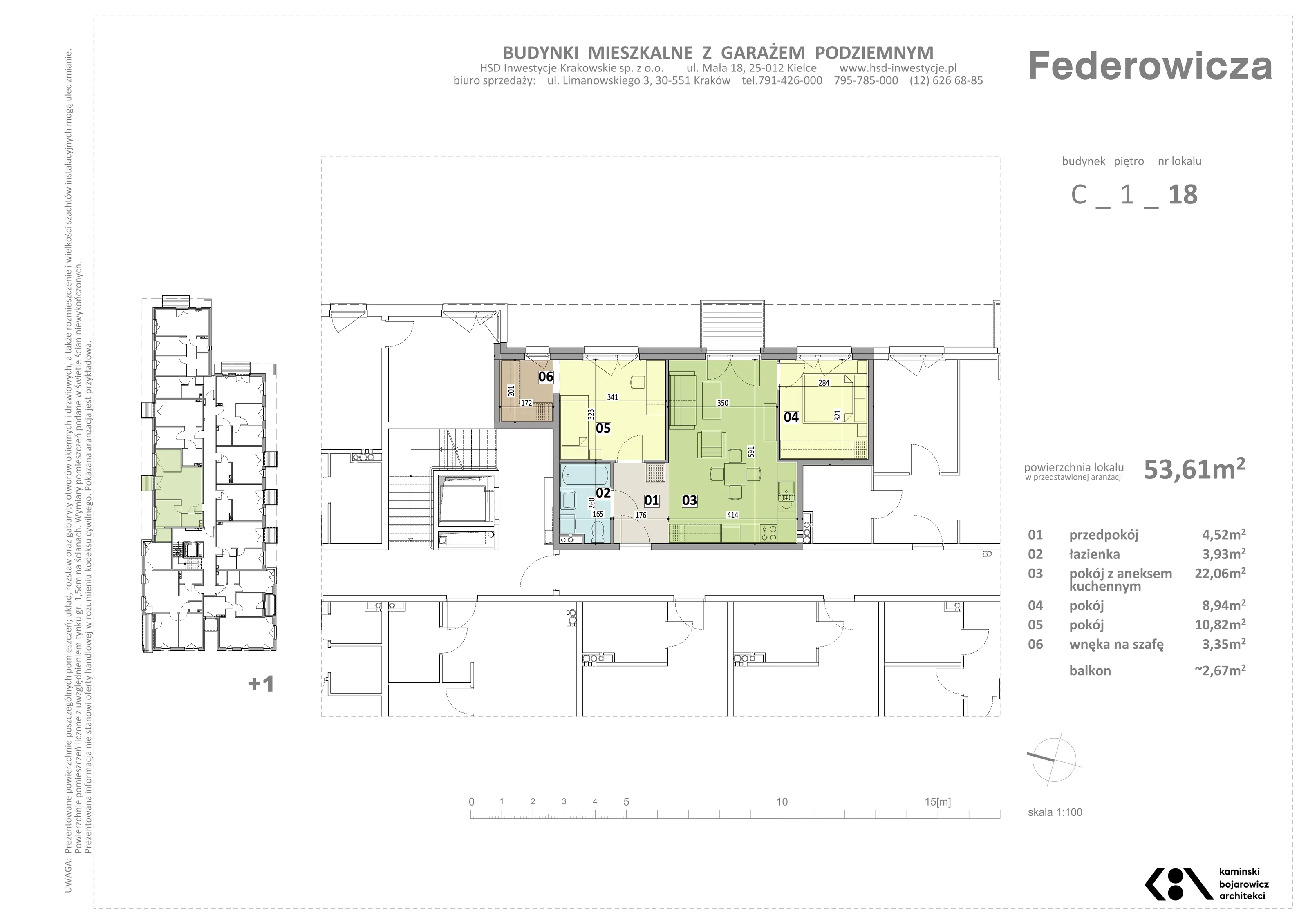 3 pokoje, mieszkanie 53,61 m², piętro 1, oferta nr C/18, Federowicza – Ruczaj Park, Kraków, Dębniki, Skotniki, ul. Federowicza