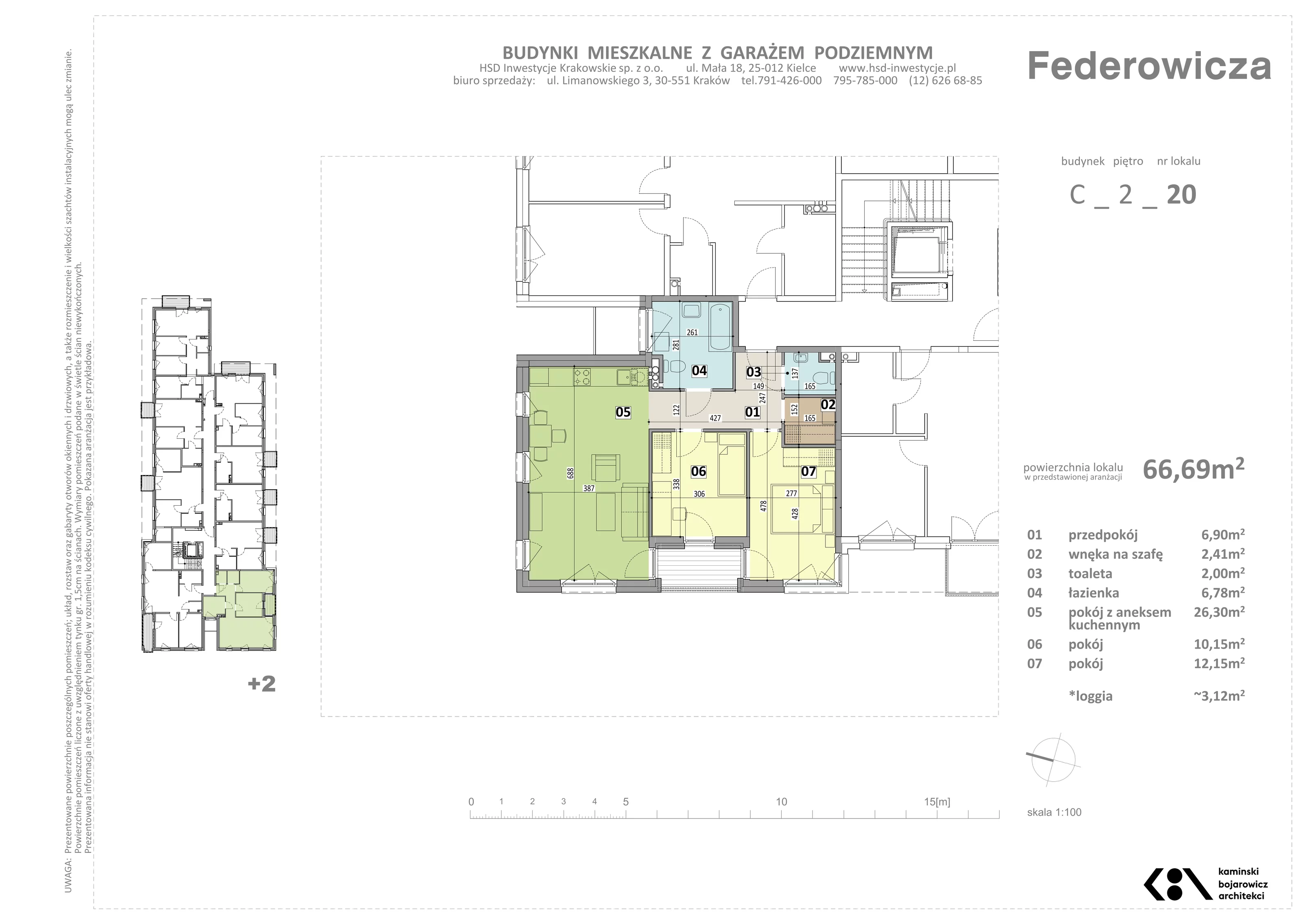 Mieszkanie 66,69 m², piętro 2, oferta nr C/20, Federowicza – Ruczaj Park, Kraków, Dębniki, Skotniki, ul. Federowicza