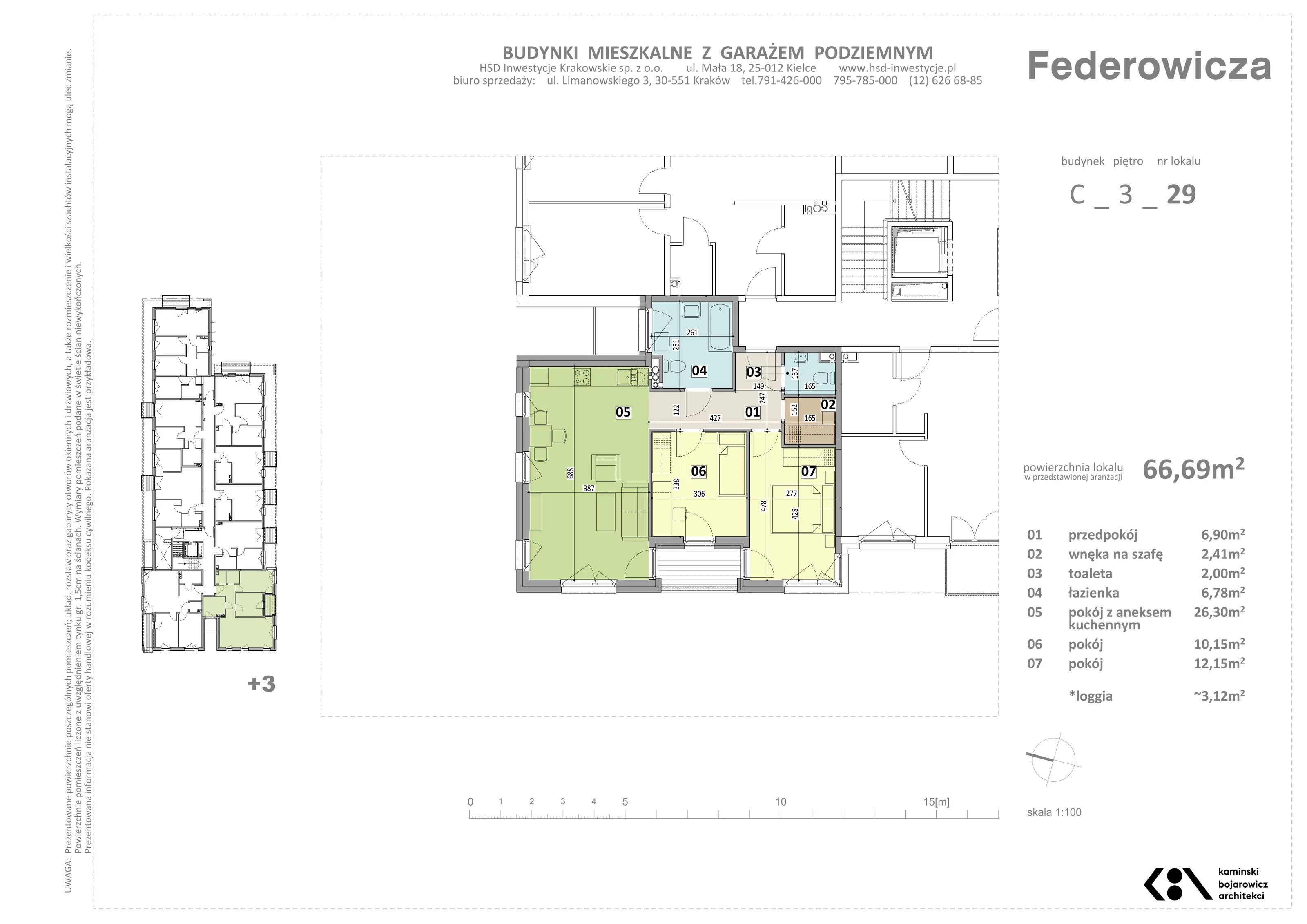 Mieszkanie 66,69 m², piętro 3, oferta nr C/29, Federowicza – Ruczaj Park, Kraków, Dębniki, Skotniki, ul. Federowicza