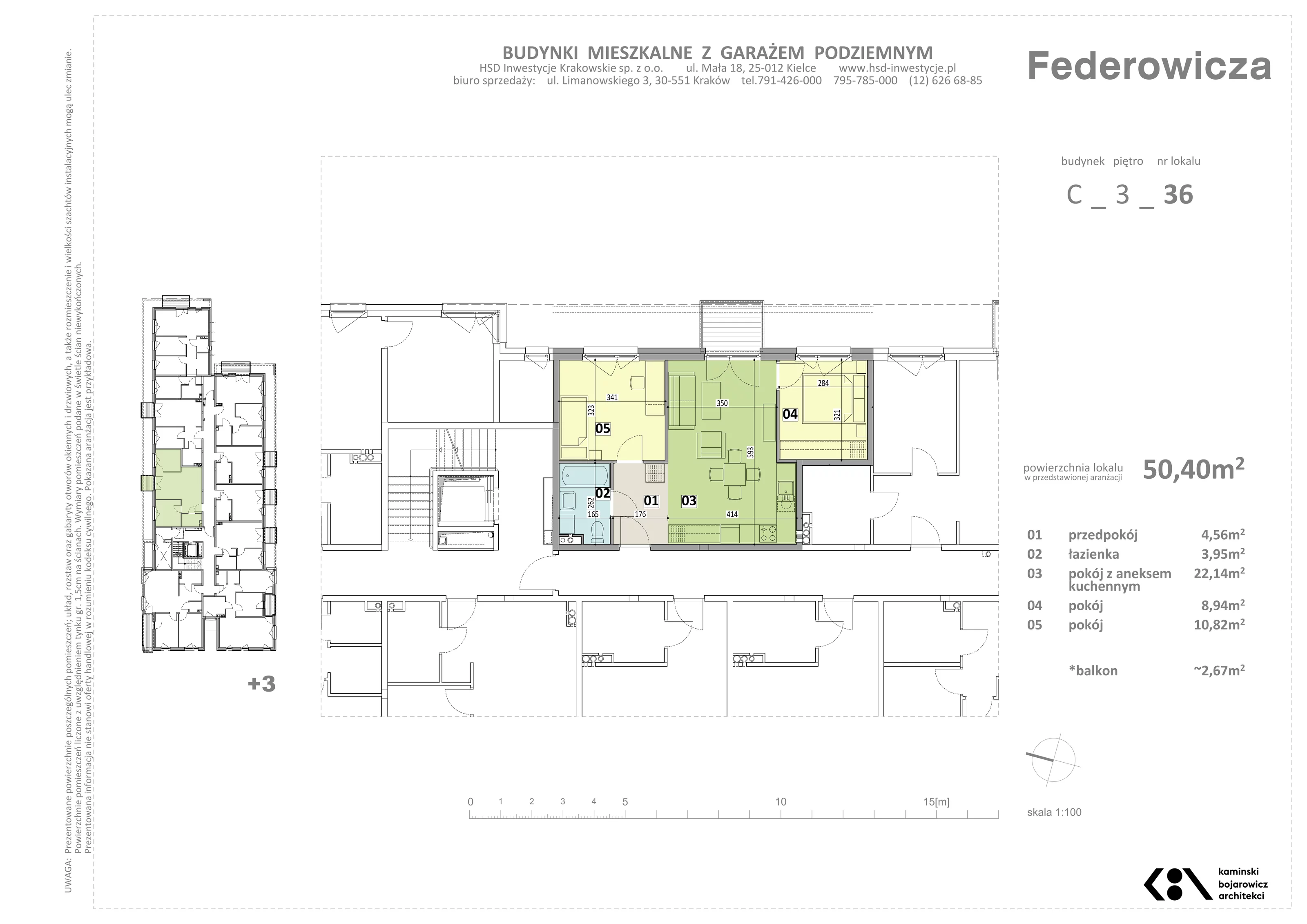 Mieszkanie 50,40 m², piętro 3, oferta nr C/36, Federowicza – Ruczaj Park, Kraków, Dębniki, Skotniki, ul. Federowicza