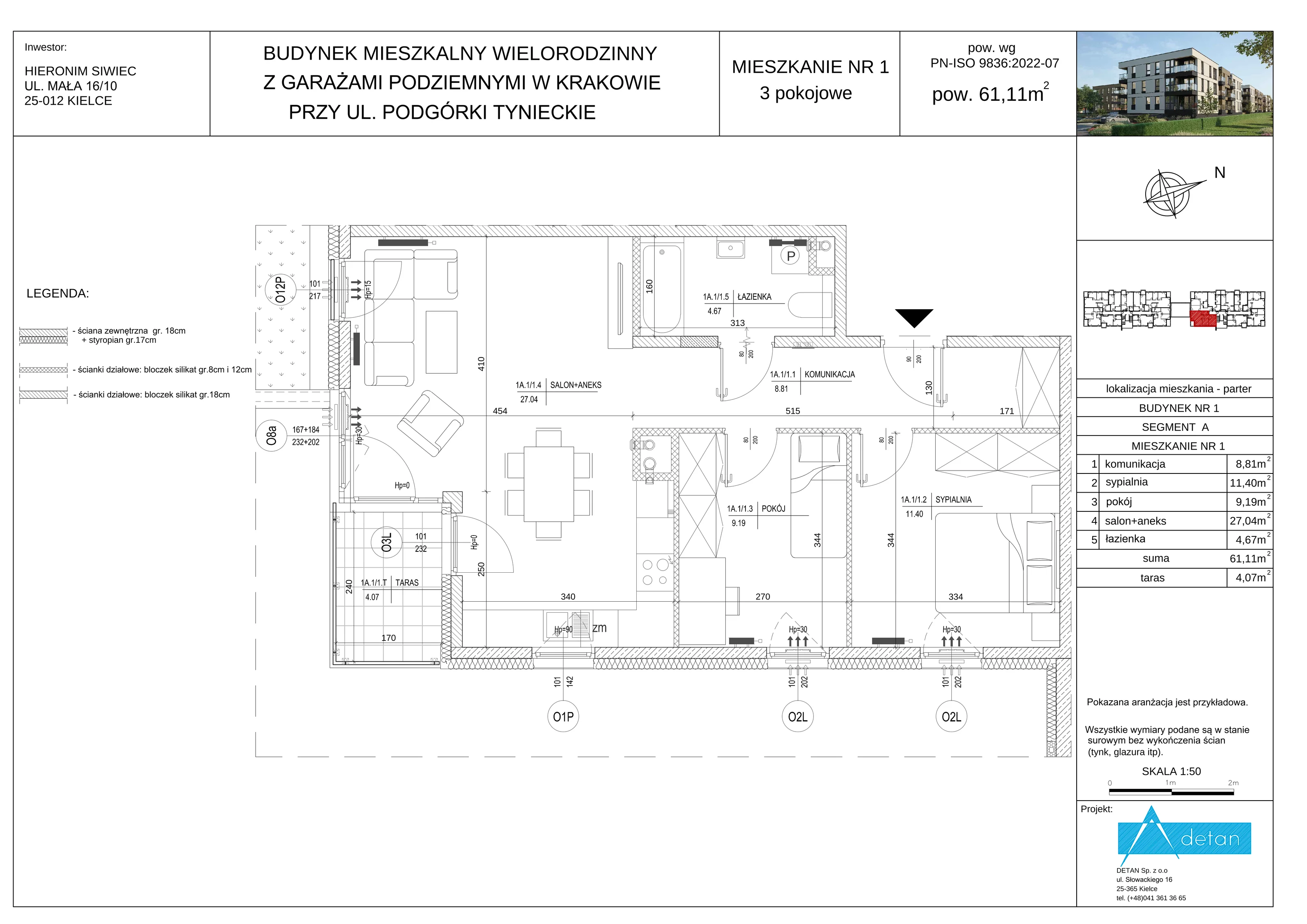 3 pokoje, mieszkanie 61,11 m², parter, oferta nr A-1, Podgórki Tynieckie, Kraków, Dębniki, ul. Podgórki Tynieckie