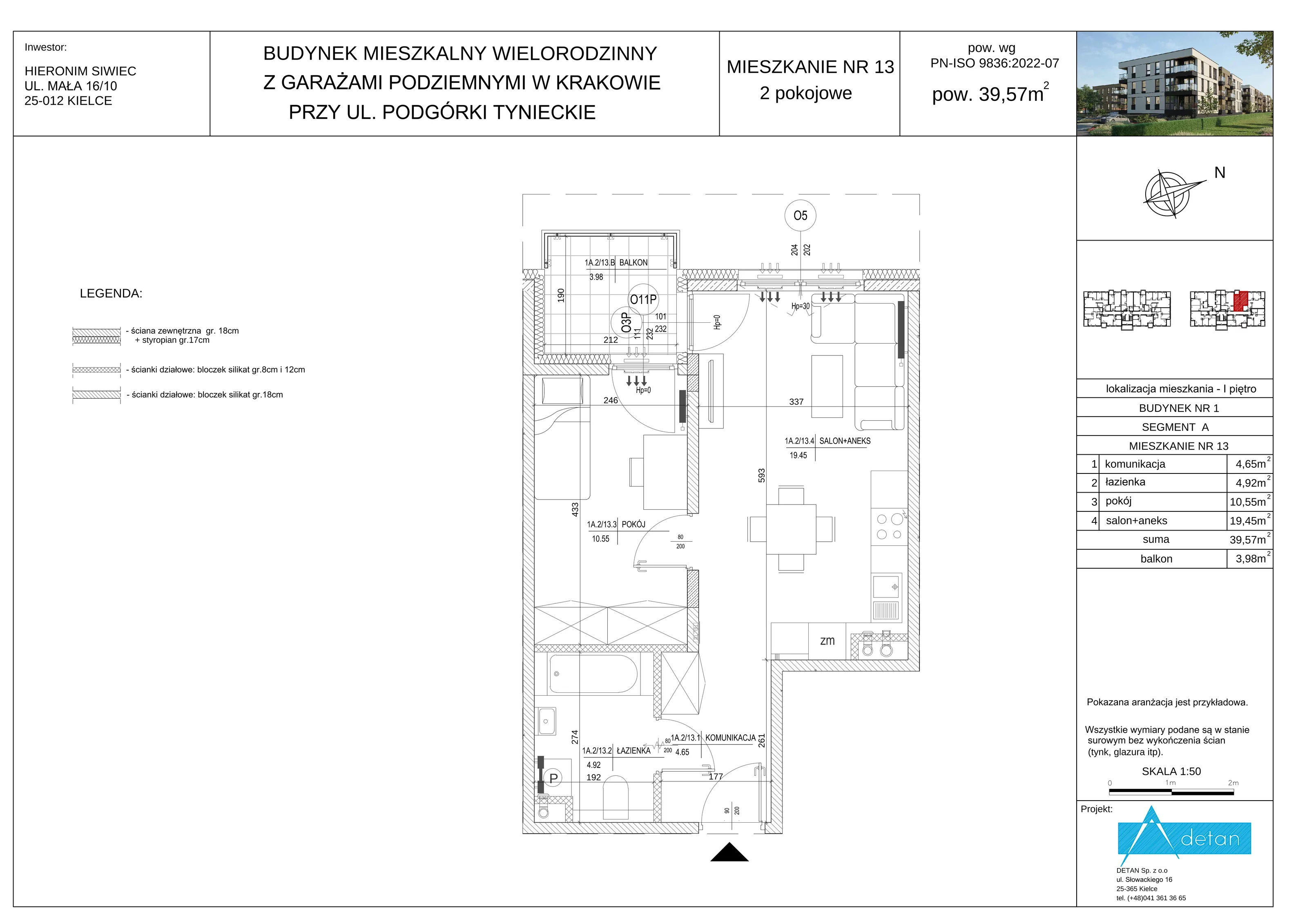2 pokoje, mieszkanie 39,57 m², piętro 1, oferta nr A-13, Podgórki Tynieckie, Kraków, Dębniki, ul. Podgórki Tynieckie