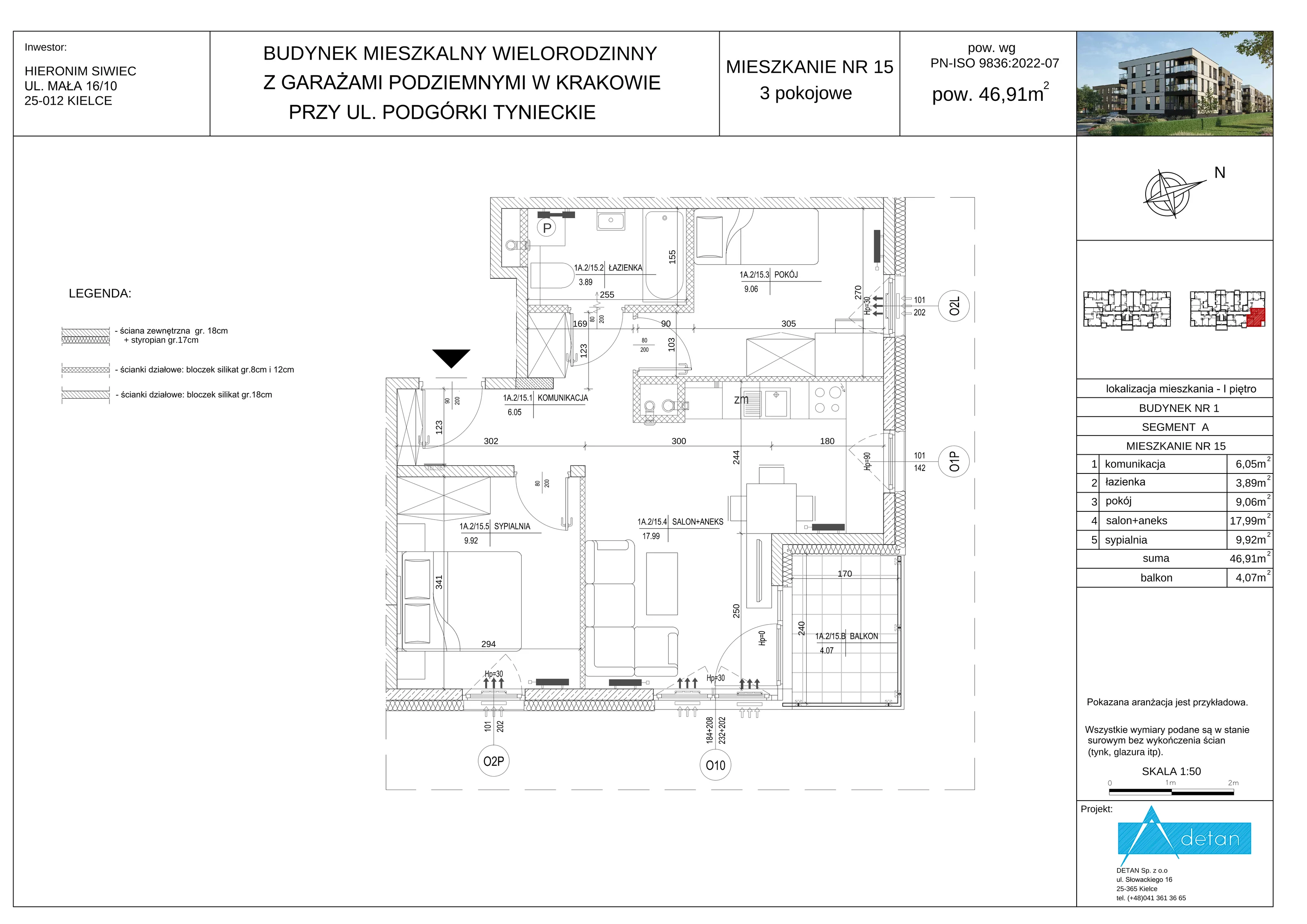 3 pokoje, mieszkanie 46,91 m², piętro 1, oferta nr A-15, Podgórki Tynieckie, Kraków, Dębniki, ul. Podgórki Tynieckie