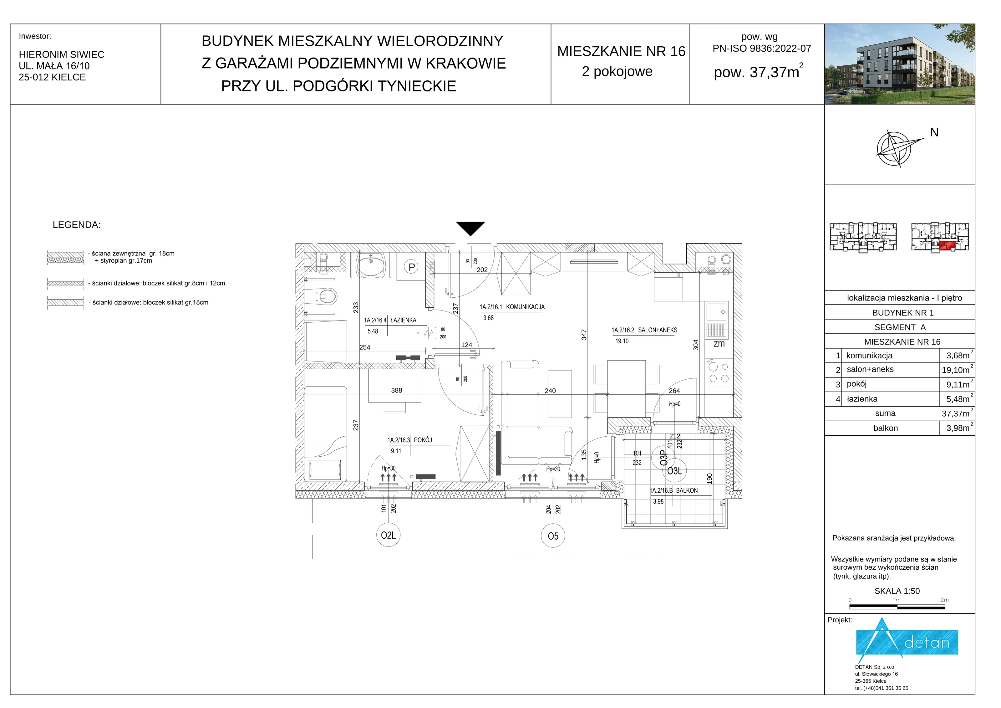 2 pokoje, mieszkanie 37,37 m², piętro 1, oferta nr A-16, Podgórki Tynieckie, Kraków, Dębniki, ul. Podgórki Tynieckie
