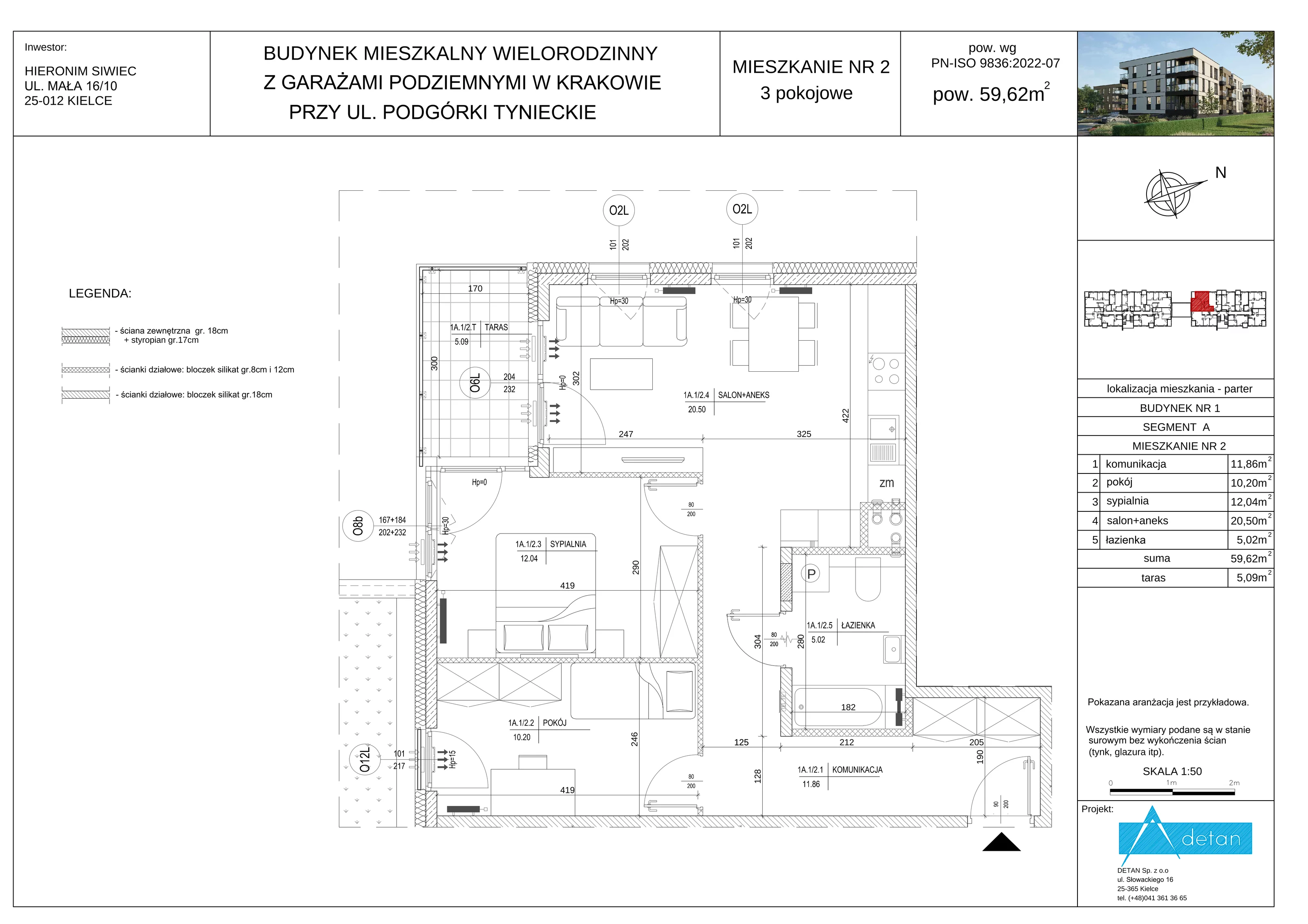 3 pokoje, mieszkanie 59,62 m², parter, oferta nr A-2, Podgórki Tynieckie, Kraków, Dębniki, ul. Podgórki Tynieckie