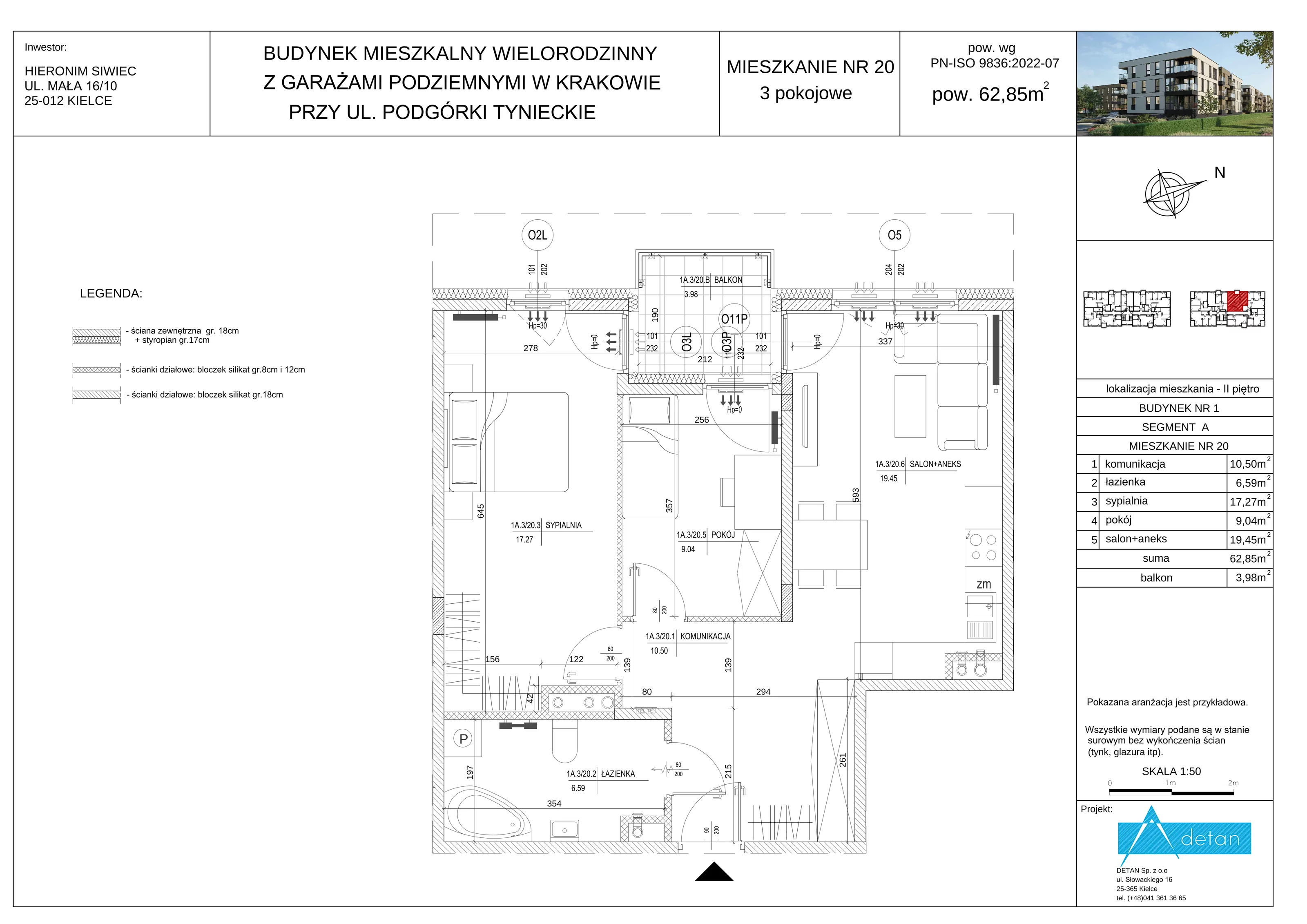 3 pokoje, mieszkanie 62,85 m², piętro 2, oferta nr A-20, Podgórki Tynieckie, Kraków, Dębniki, ul. Podgórki Tynieckie