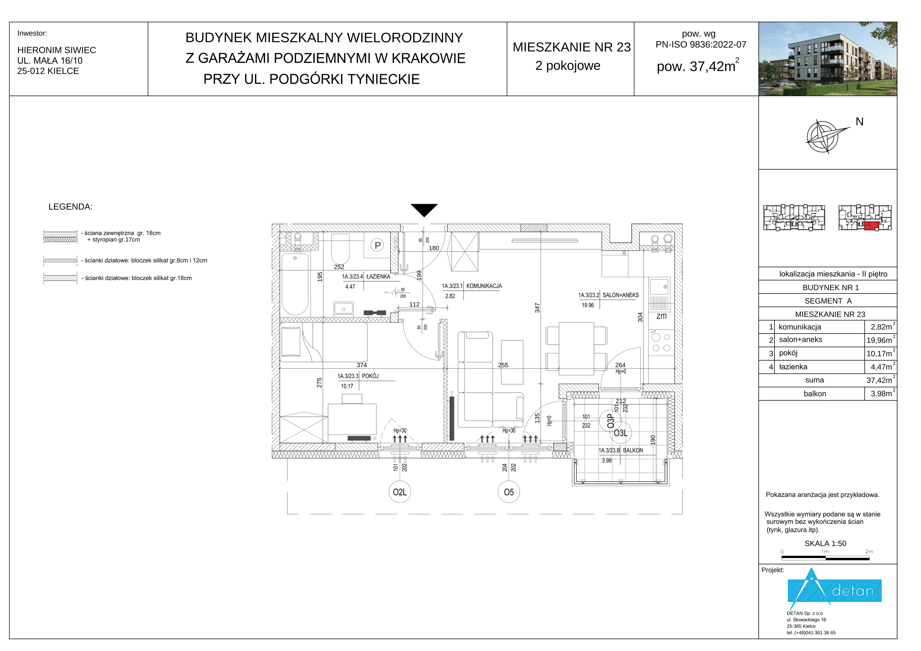 2 pokoje, mieszkanie 37,42 m², piętro 2, oferta nr A-23, Podgórki Tynieckie, Kraków, Dębniki, ul. Podgórki Tynieckie
