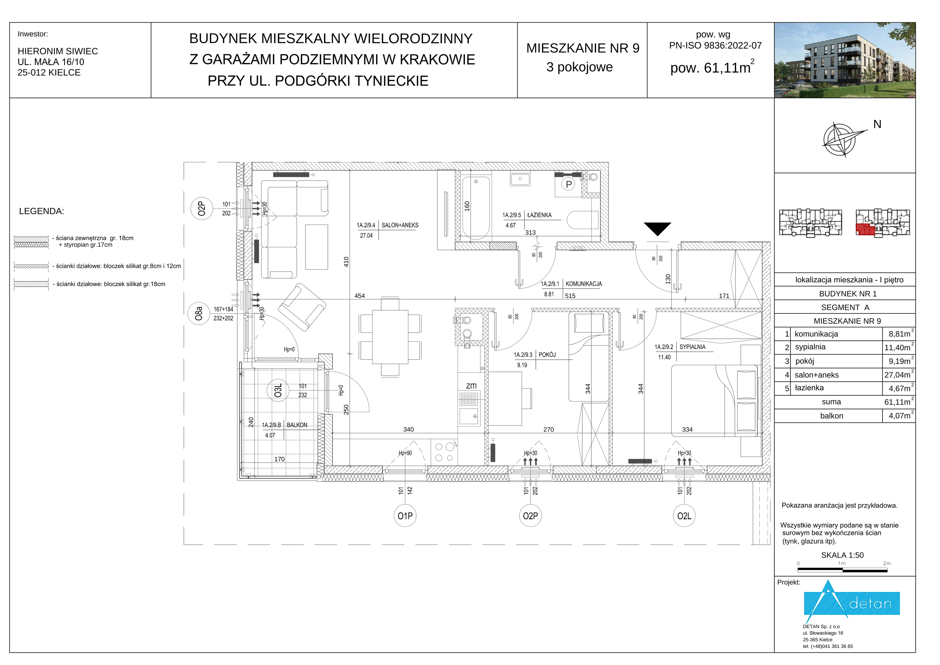 3 pokoje, mieszkanie 61,11 m², piętro 1, oferta nr A-9, Podgórki Tynieckie, Kraków, Dębniki, ul. Podgórki Tynieckie