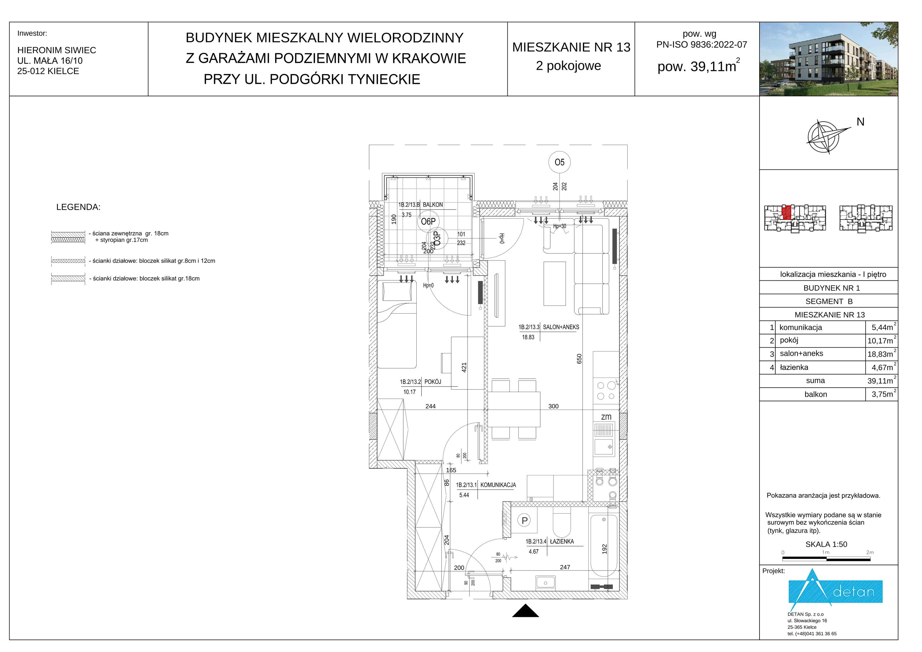 2 pokoje, mieszkanie 39,11 m², piętro 1, oferta nr B-13, Podgórki Tynieckie, Kraków, Dębniki, ul. Podgórki Tynieckie