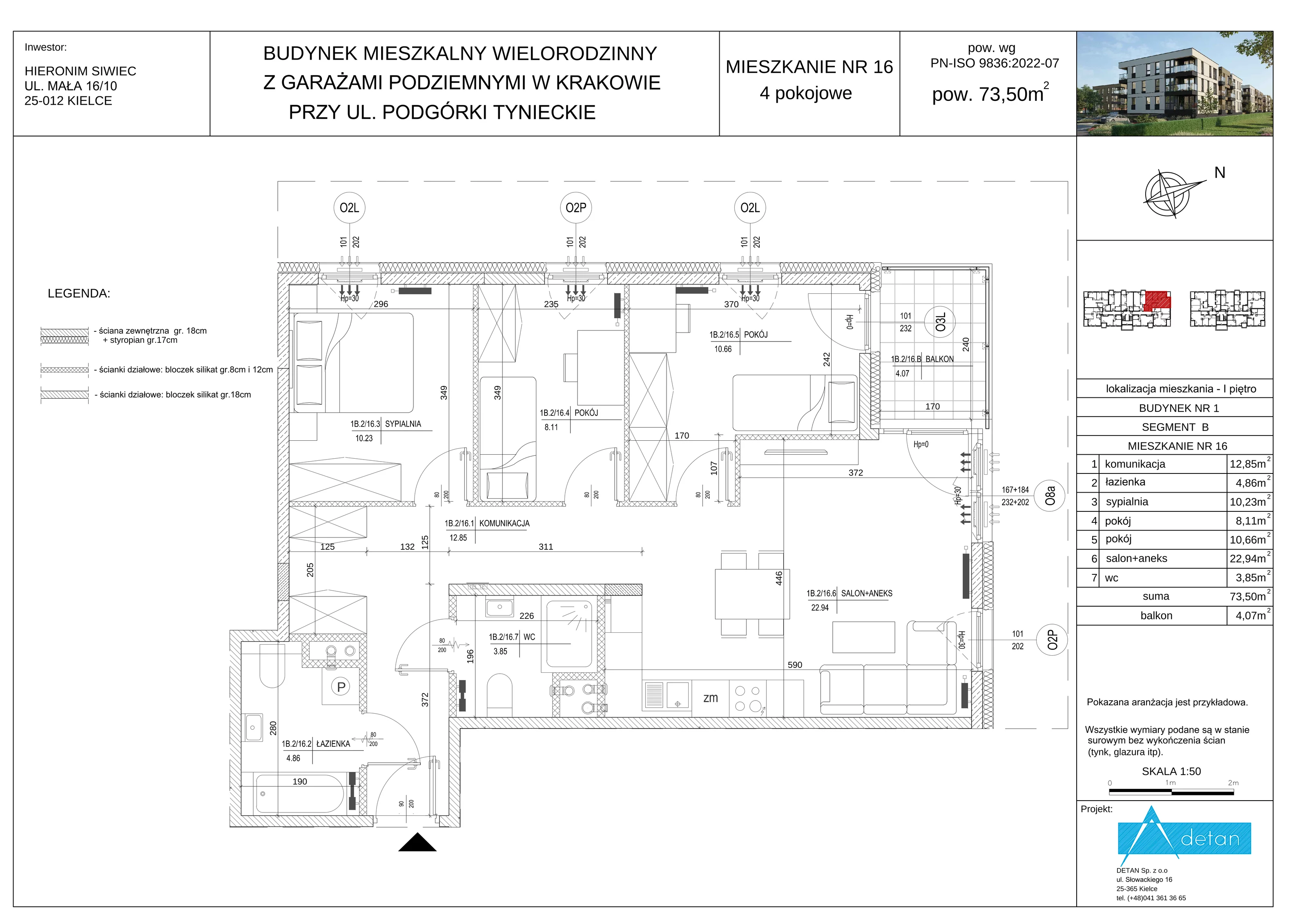 4 pokoje, mieszkanie 73,50 m², piętro 1, oferta nr B-16, Podgórki Tynieckie, Kraków, Dębniki, ul. Podgórki Tynieckie