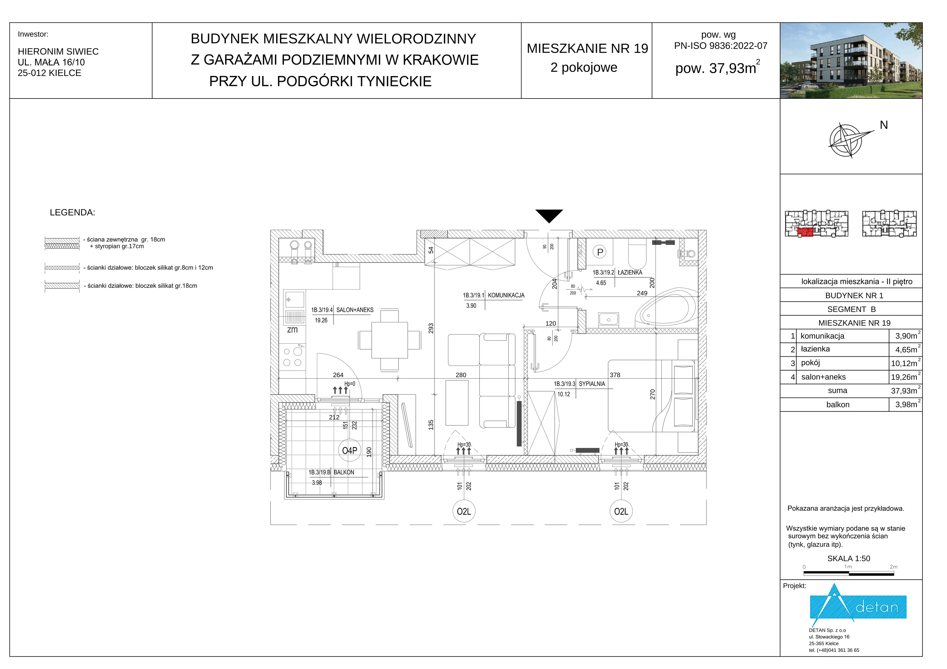 2 pokoje, mieszkanie 37,93 m², piętro 2, oferta nr B-19, Podgórki Tynieckie, Kraków, Dębniki, ul. Podgórki Tynieckie