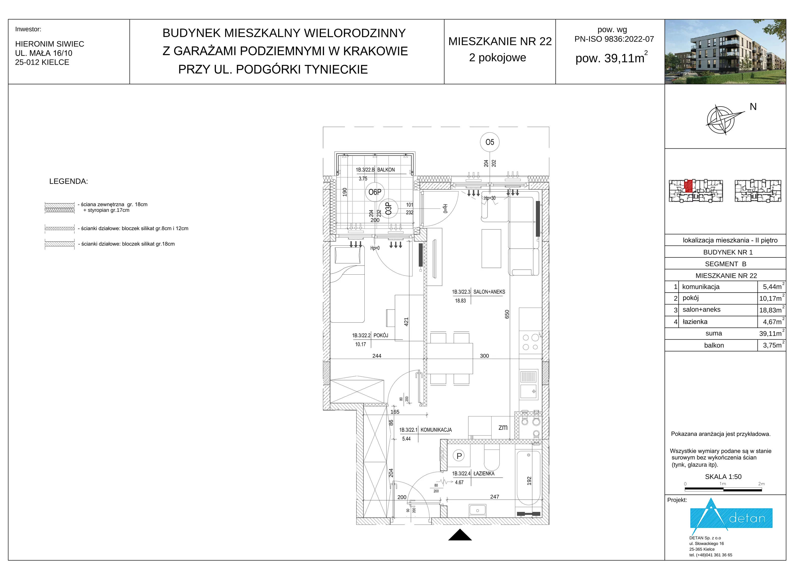 2 pokoje, mieszkanie 39,11 m², piętro 2, oferta nr B-22, Podgórki Tynieckie, Kraków, Dębniki, ul. Podgórki Tynieckie