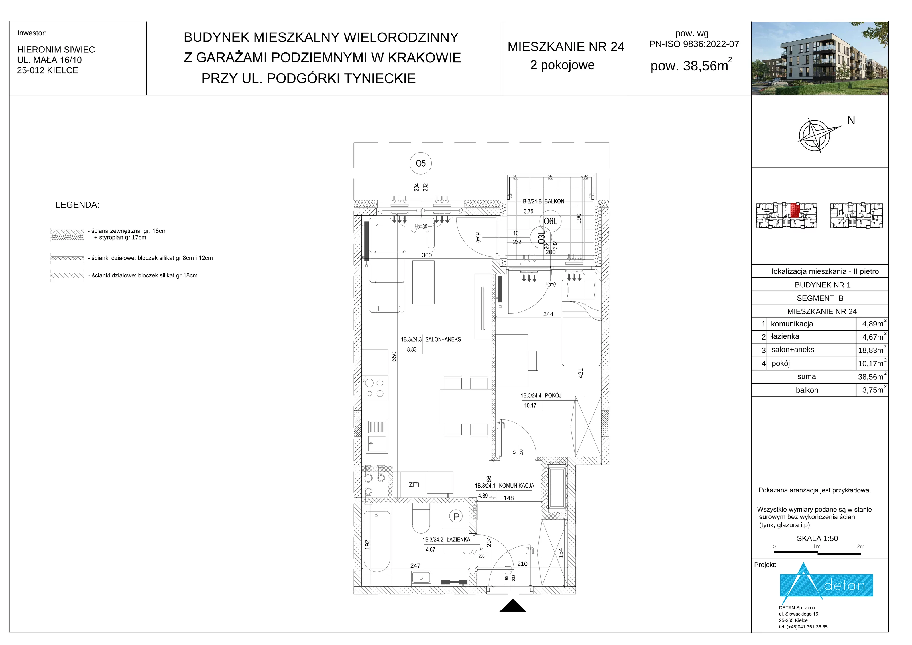 2 pokoje, mieszkanie 38,56 m², piętro 2, oferta nr B-24, Podgórki Tynieckie, Kraków, Dębniki, ul. Podgórki Tynieckie