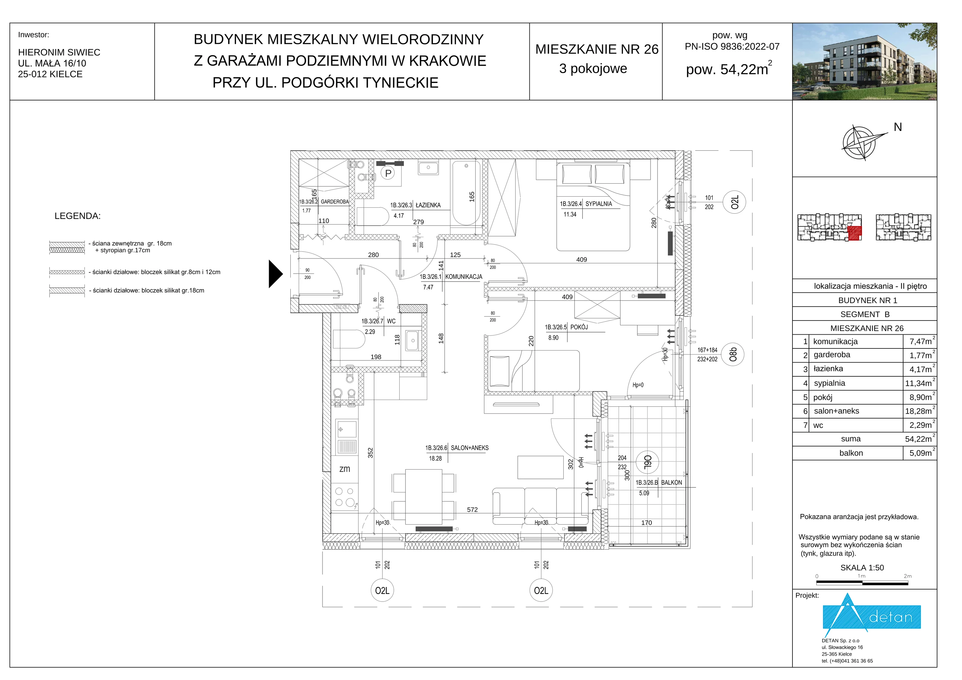 3 pokoje, mieszkanie 54,22 m², piętro 2, oferta nr B-26, Podgórki Tynieckie, Kraków, Dębniki, ul. Podgórki Tynieckie
