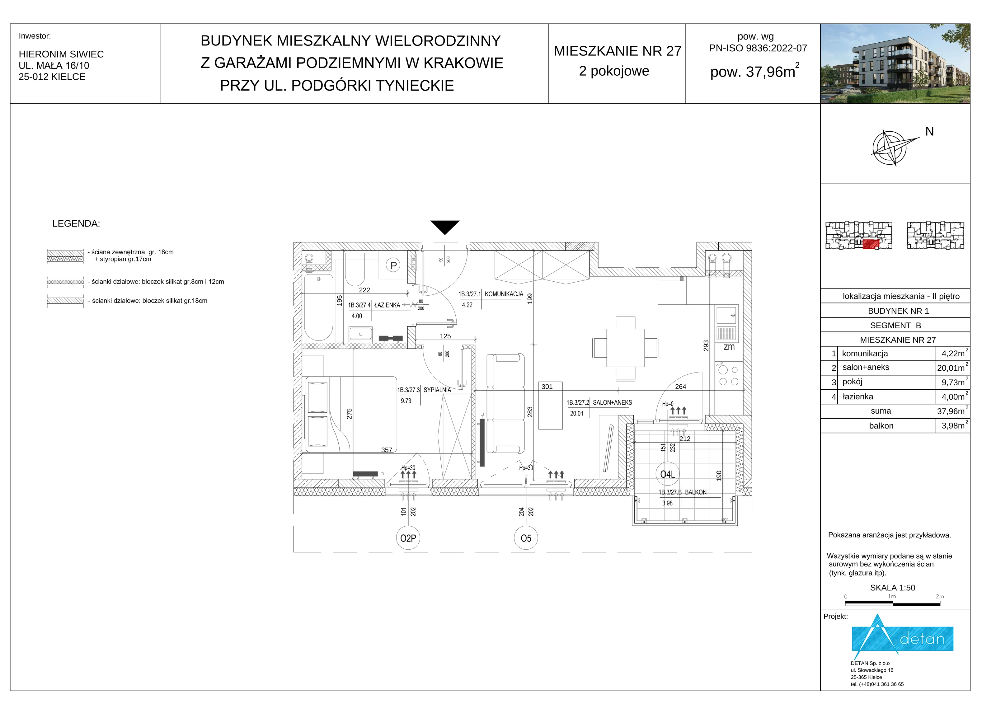 2 pokoje, mieszkanie 37,96 m², piętro 2, oferta nr B-27, Podgórki Tynieckie, Kraków, Dębniki, ul. Podgórki Tynieckie
