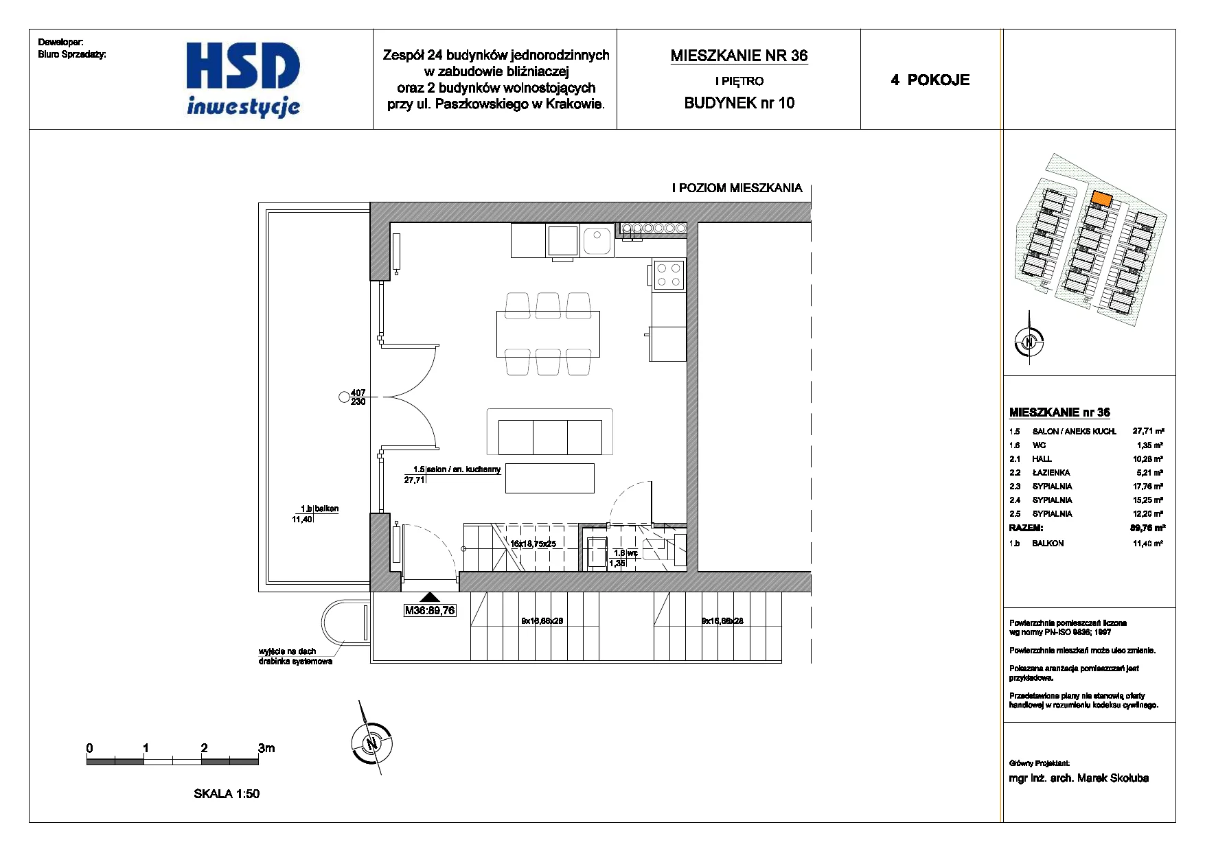 5 pokoi, mieszkanie 85,42 m², piętro 1, oferta nr 36, Paszkowskiego/Pękowicka, Kraków, Prądnik Biały, ul. Pękowicka / Paszkowskiego