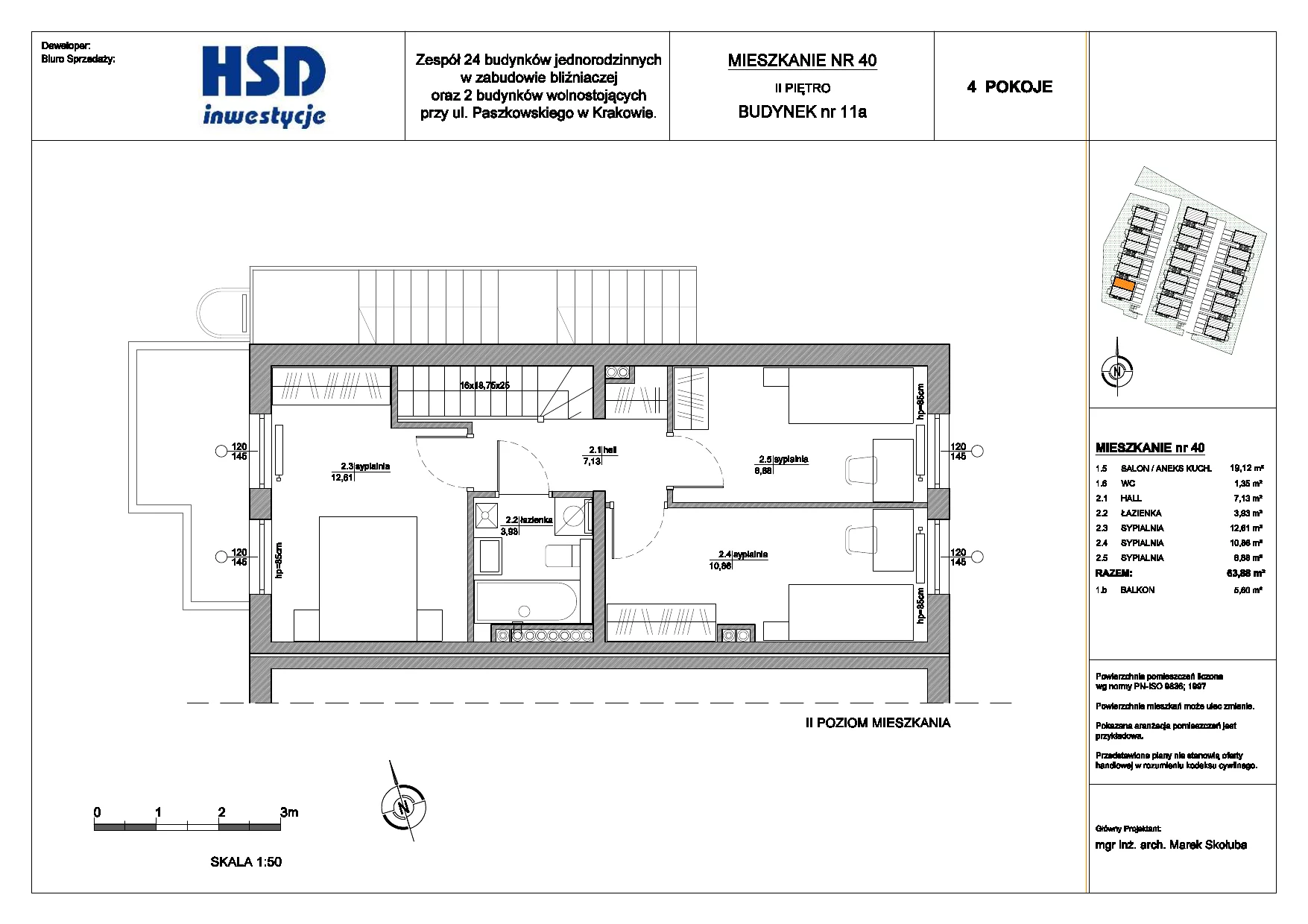 4 pokoje, mieszkanie 60,95 m², piętro 1, oferta nr 40, Paszkowskiego/Pękowicka, Kraków, Prądnik Biały, ul. Pękowicka / Paszkowskiego