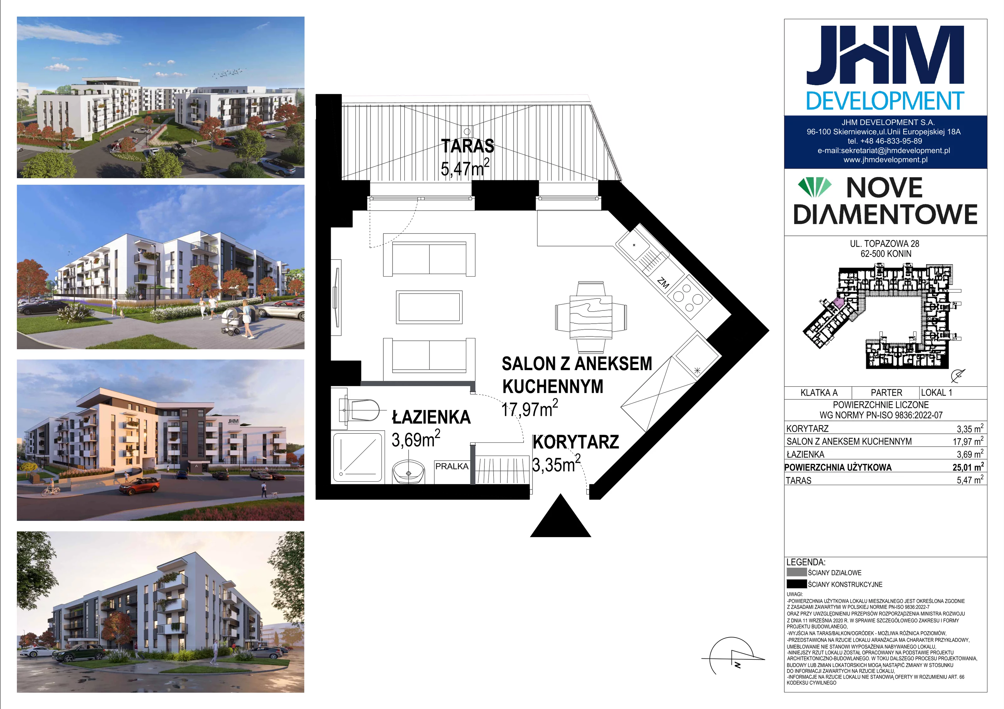 1 pokój, mieszkanie 25,00 m², parter, oferta nr 1, Nove Diamentowe, Konin, Starówka, ul. Topazowa 28