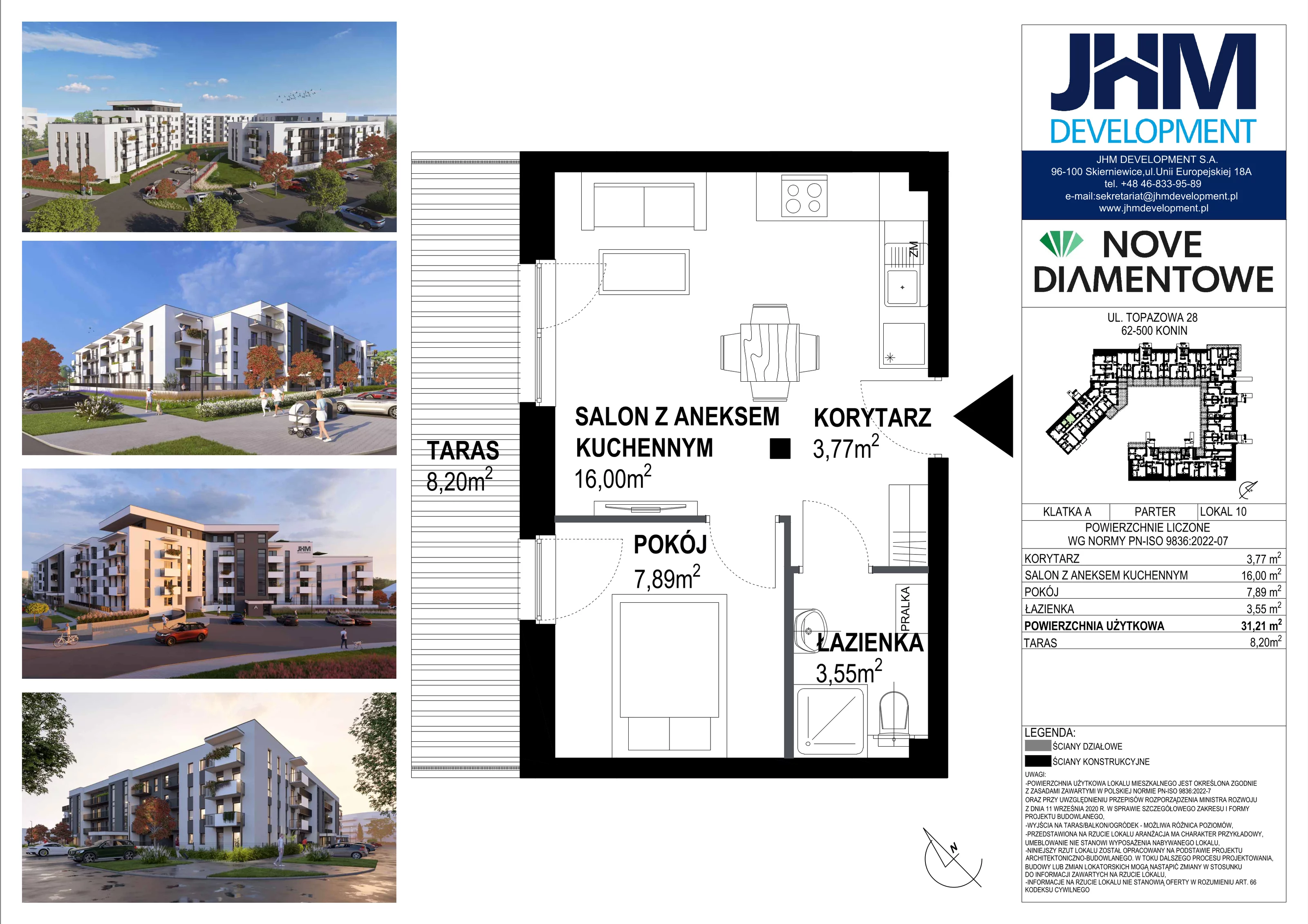 2 pokoje, mieszkanie 31,21 m², parter, oferta nr 10, Nove Diamentowe, Konin, Starówka, ul. Topazowa 28