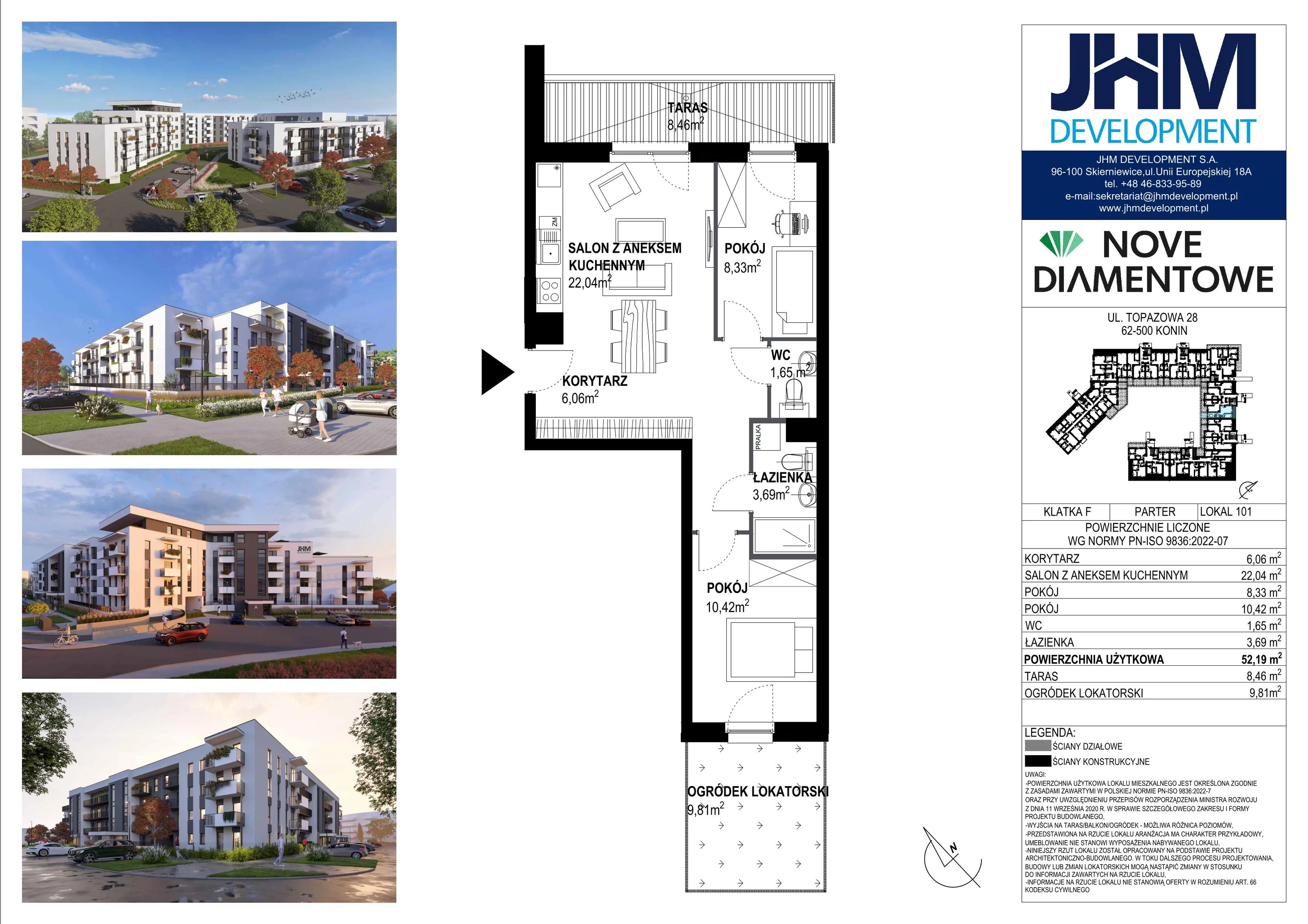 3 pokoje, mieszkanie 52,19 m², parter, oferta nr 101, Nove Diamentowe, Konin, Starówka, ul. Topazowa 28