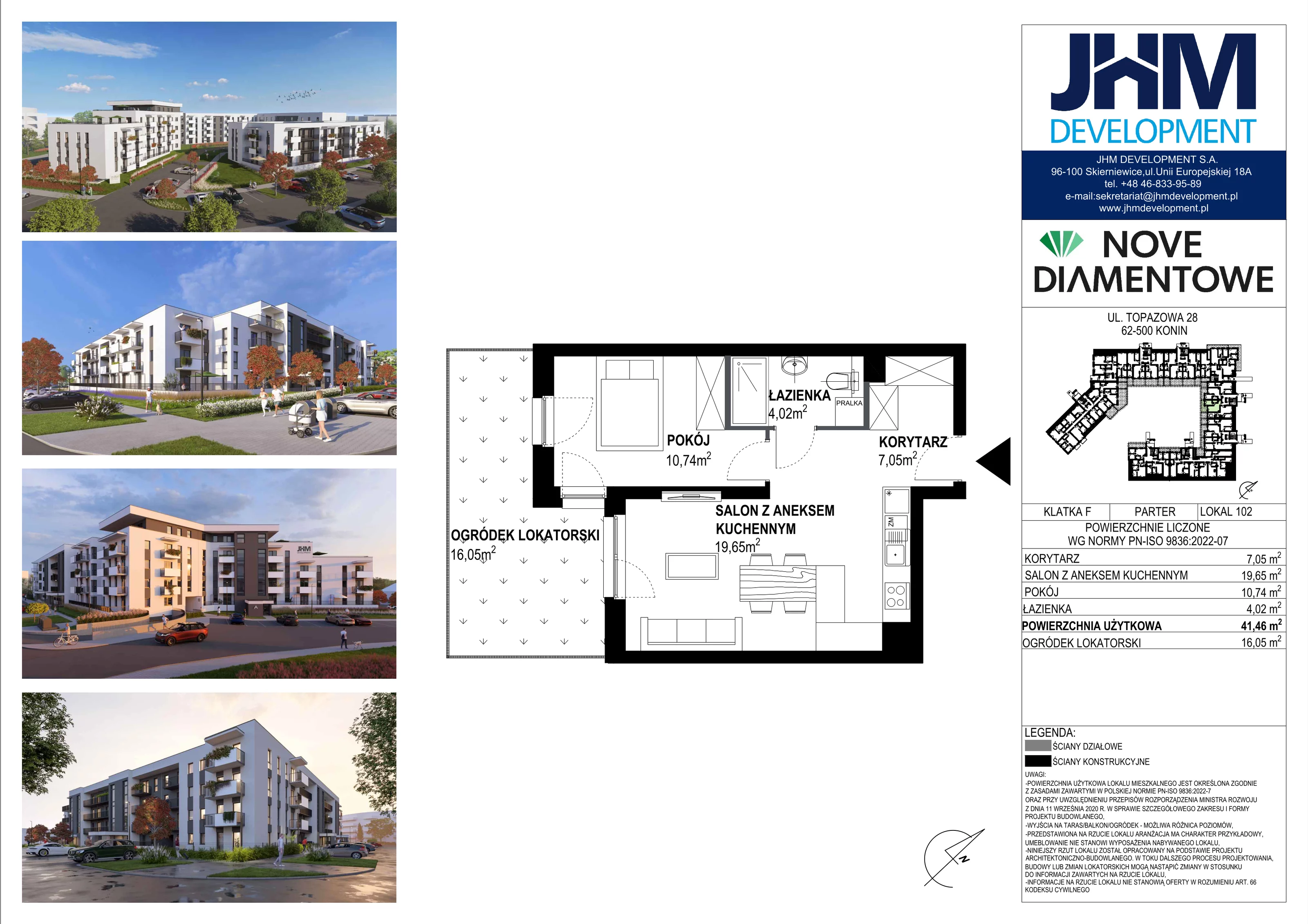 2 pokoje, mieszkanie 41,46 m², parter, oferta nr 102, Nove Diamentowe, Konin, Starówka, ul. Topazowa 28