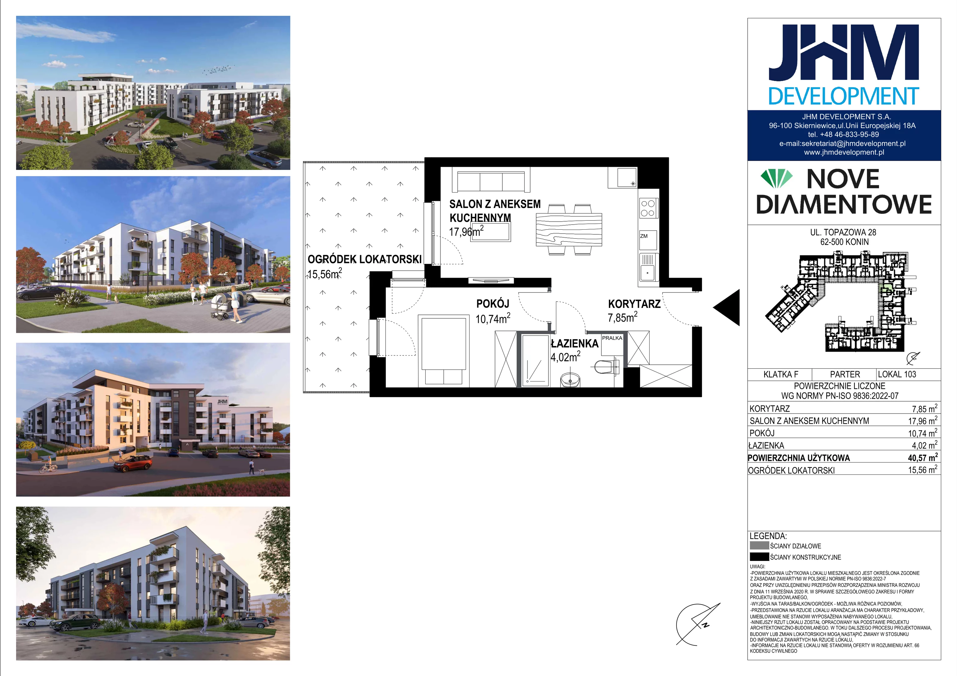 2 pokoje, mieszkanie 40,57 m², parter, oferta nr 103, Nove Diamentowe, Konin, Starówka, ul. Topazowa 28