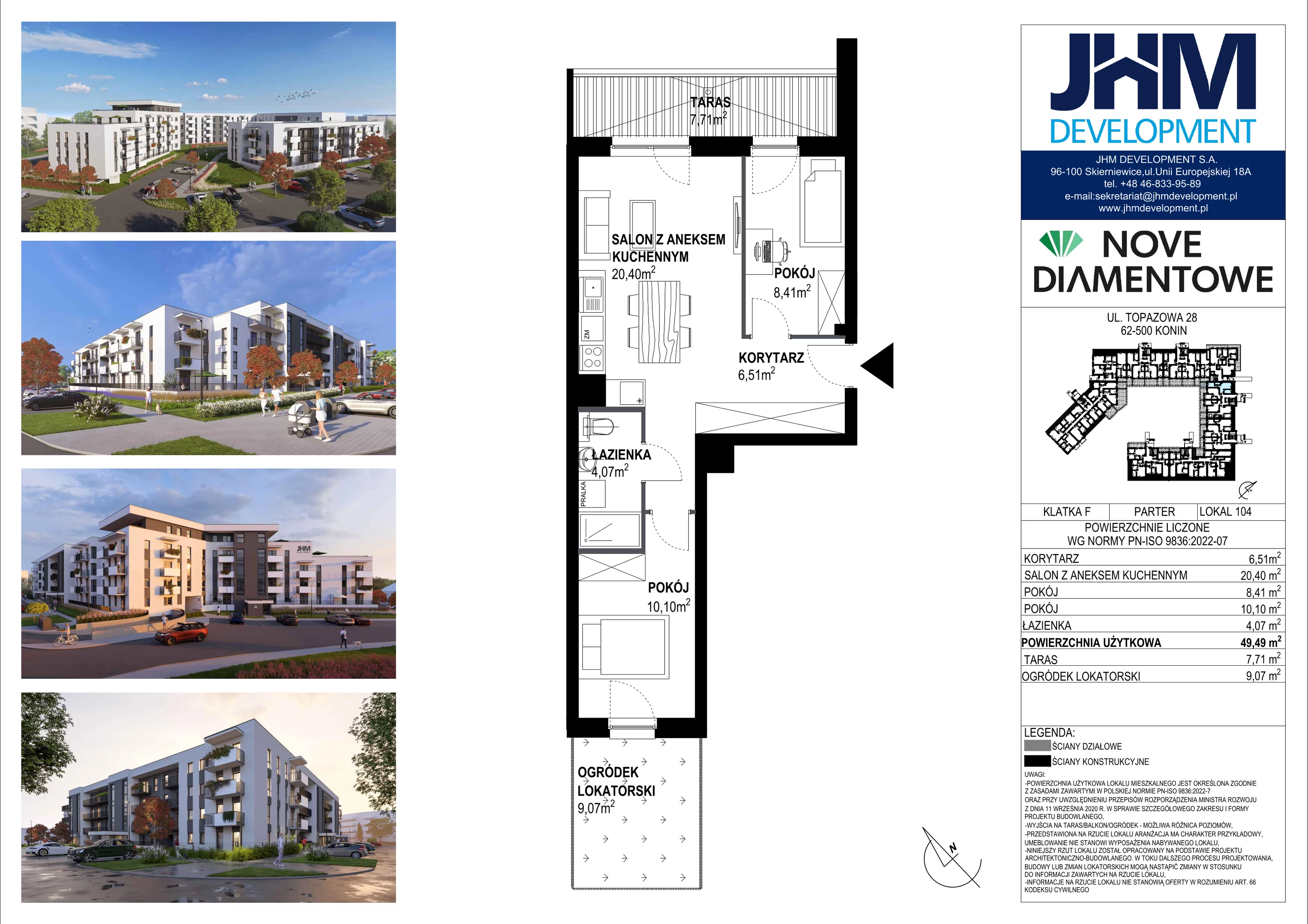 3 pokoje, mieszkanie 49,49 m², parter, oferta nr 104, Nove Diamentowe, Konin, Starówka, ul. Topazowa 28