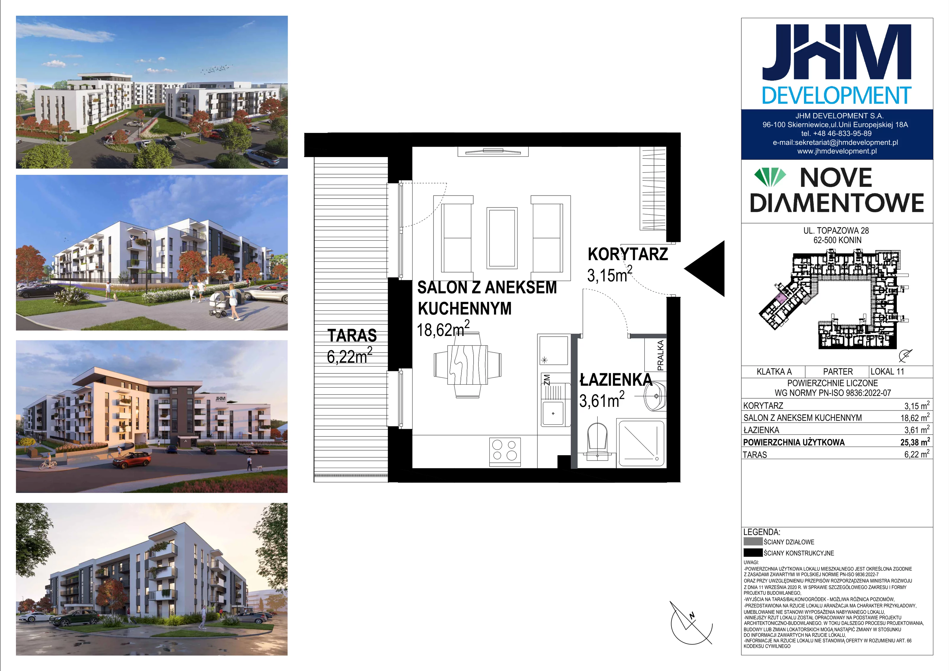 1 pokój, mieszkanie 25,38 m², parter, oferta nr 11, Nove Diamentowe, Konin, Starówka, ul. Topazowa 28
