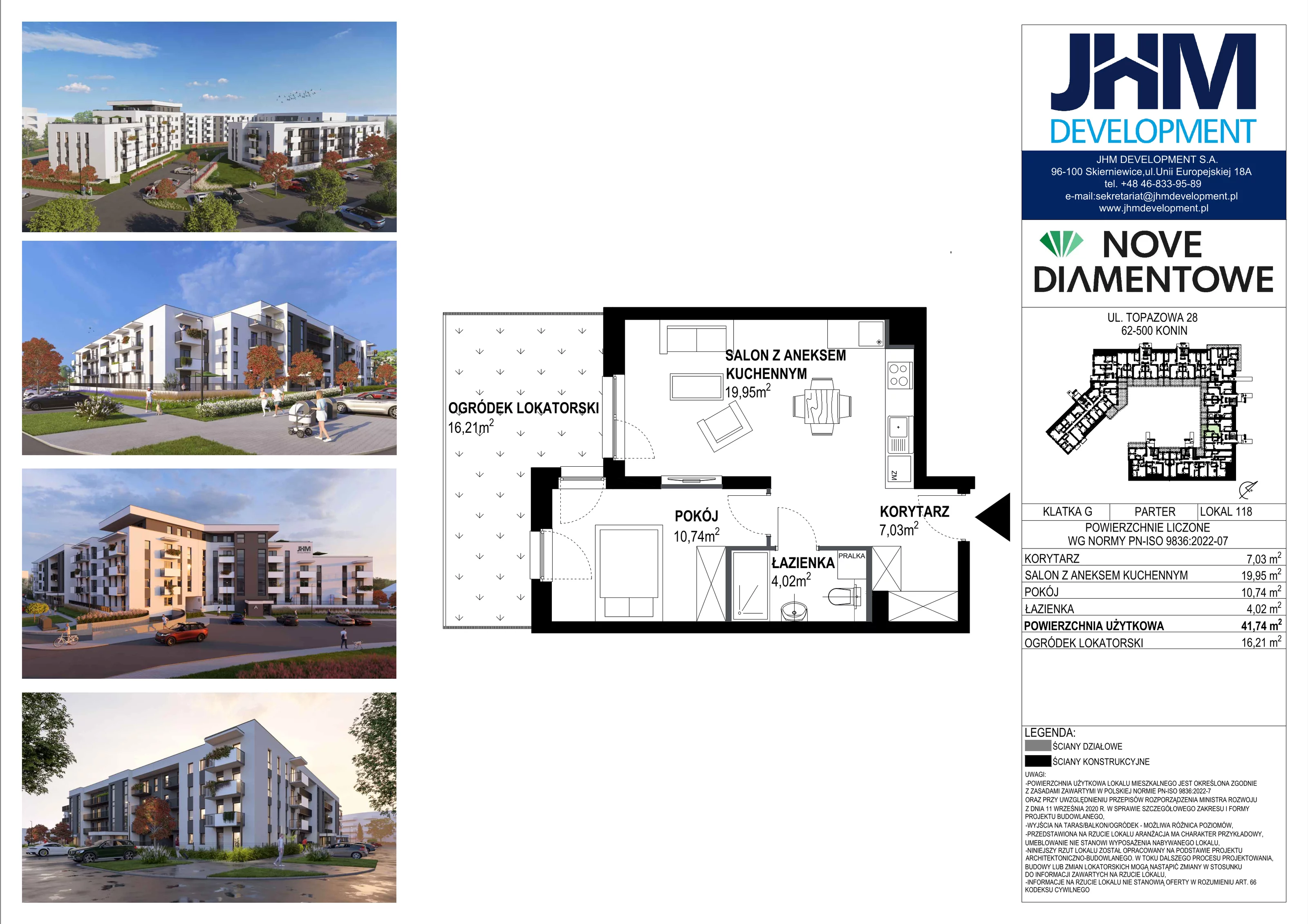 2 pokoje, mieszkanie 41,74 m², parter, oferta nr 118, Nove Diamentowe, Konin, Starówka, ul. Topazowa 28