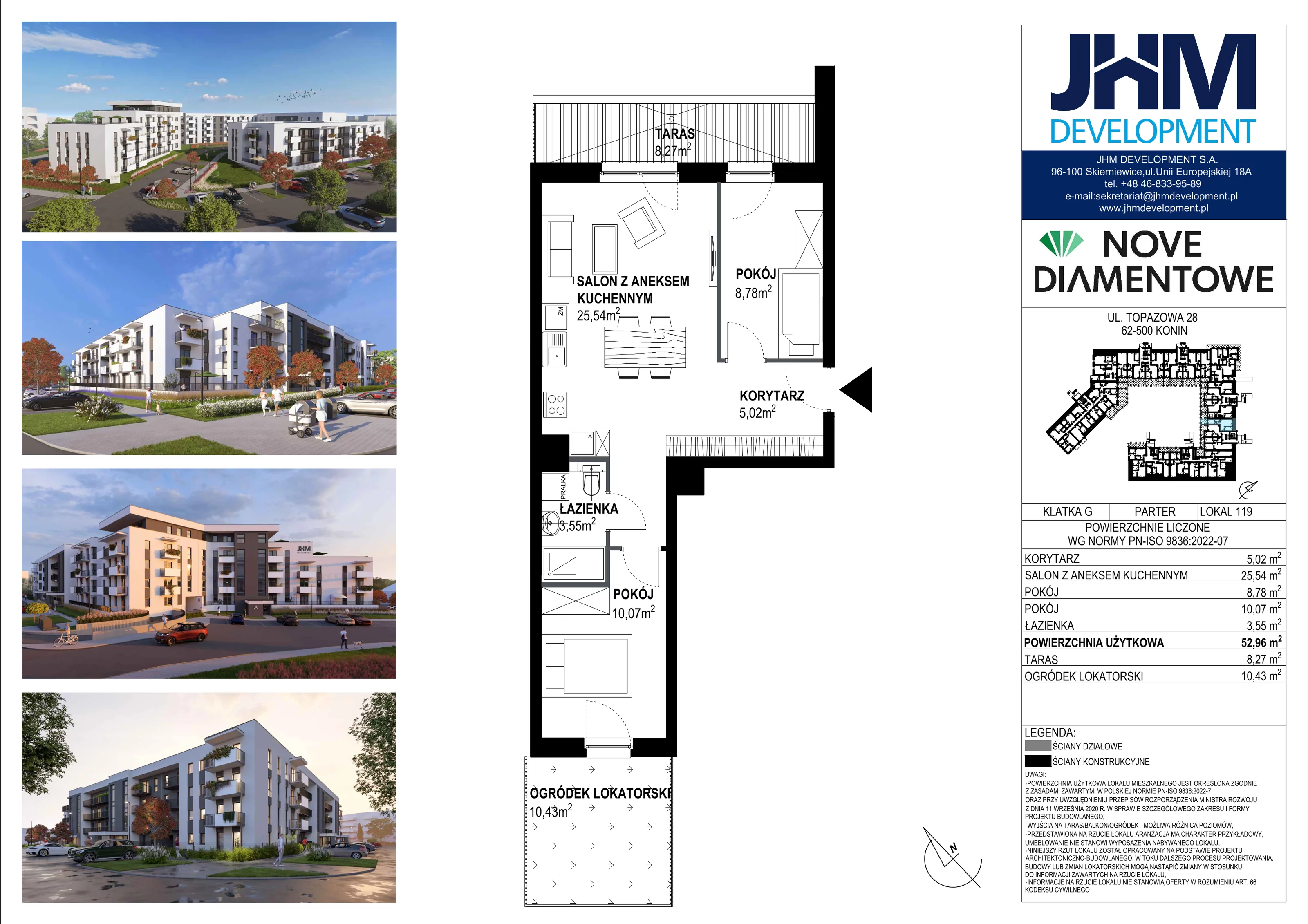 3 pokoje, mieszkanie 51,07 m², piętro 1, oferta nr 92, Nove Diamentowe, Konin, Starówka, ul. Topazowa 28