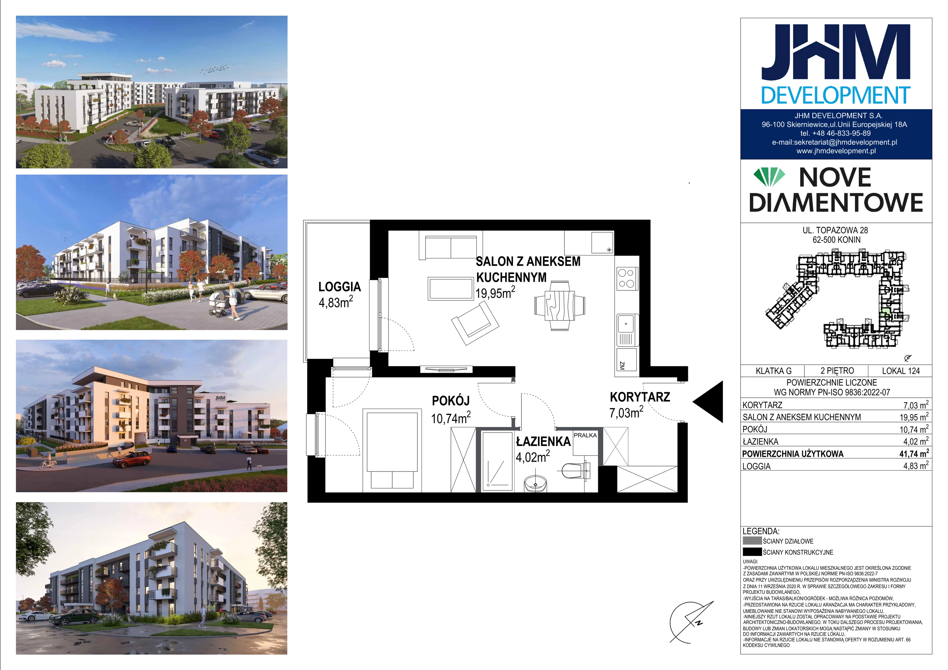 2 pokoje, mieszkanie 41,74 m², piętro 2, oferta nr 124, Nove Diamentowe, Konin, Starówka, ul. Topazowa 28