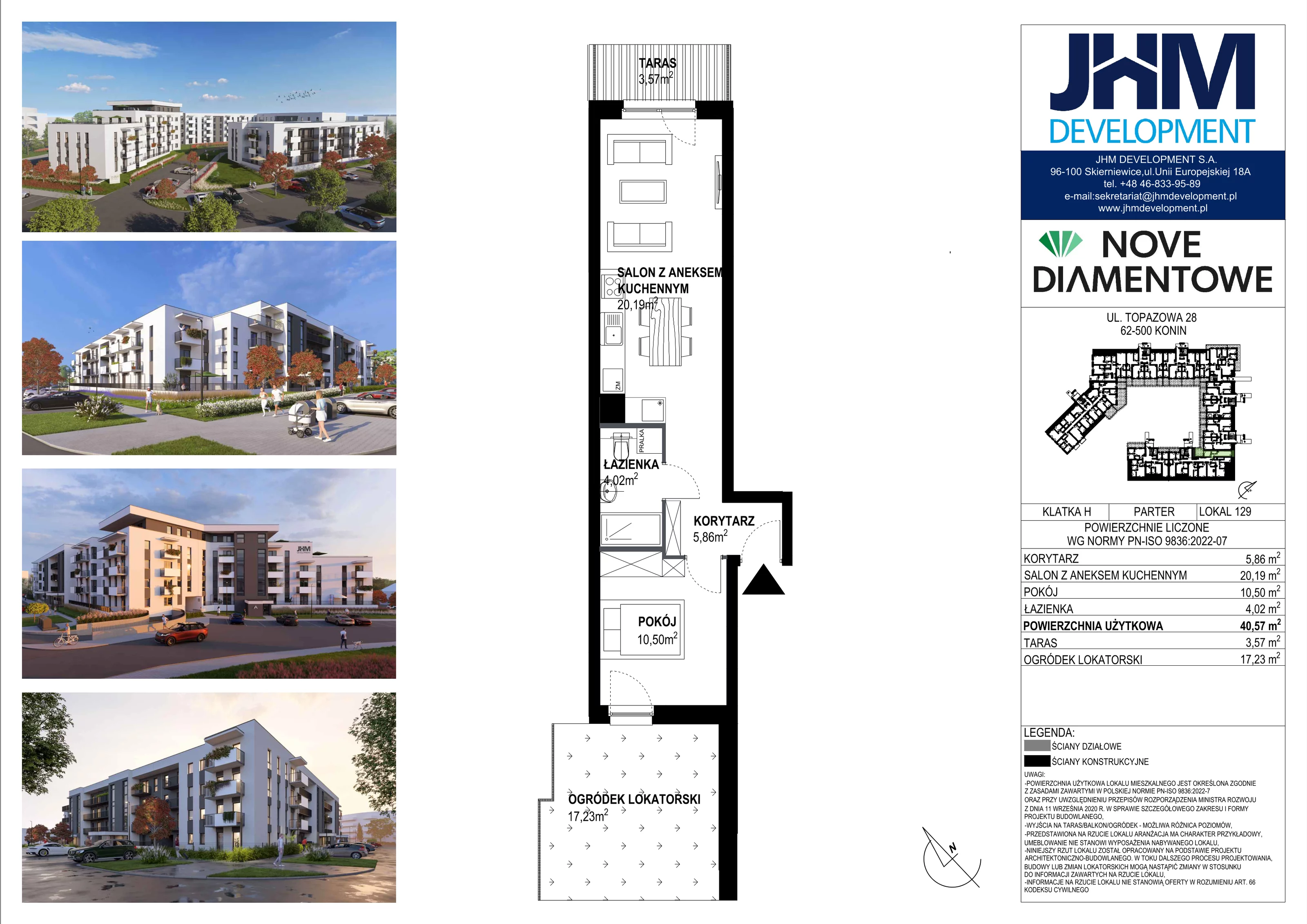 2 pokoje, mieszkanie 40,57 m², parter, oferta nr 129, Nove Diamentowe, Konin, Starówka, ul. Topazowa 28