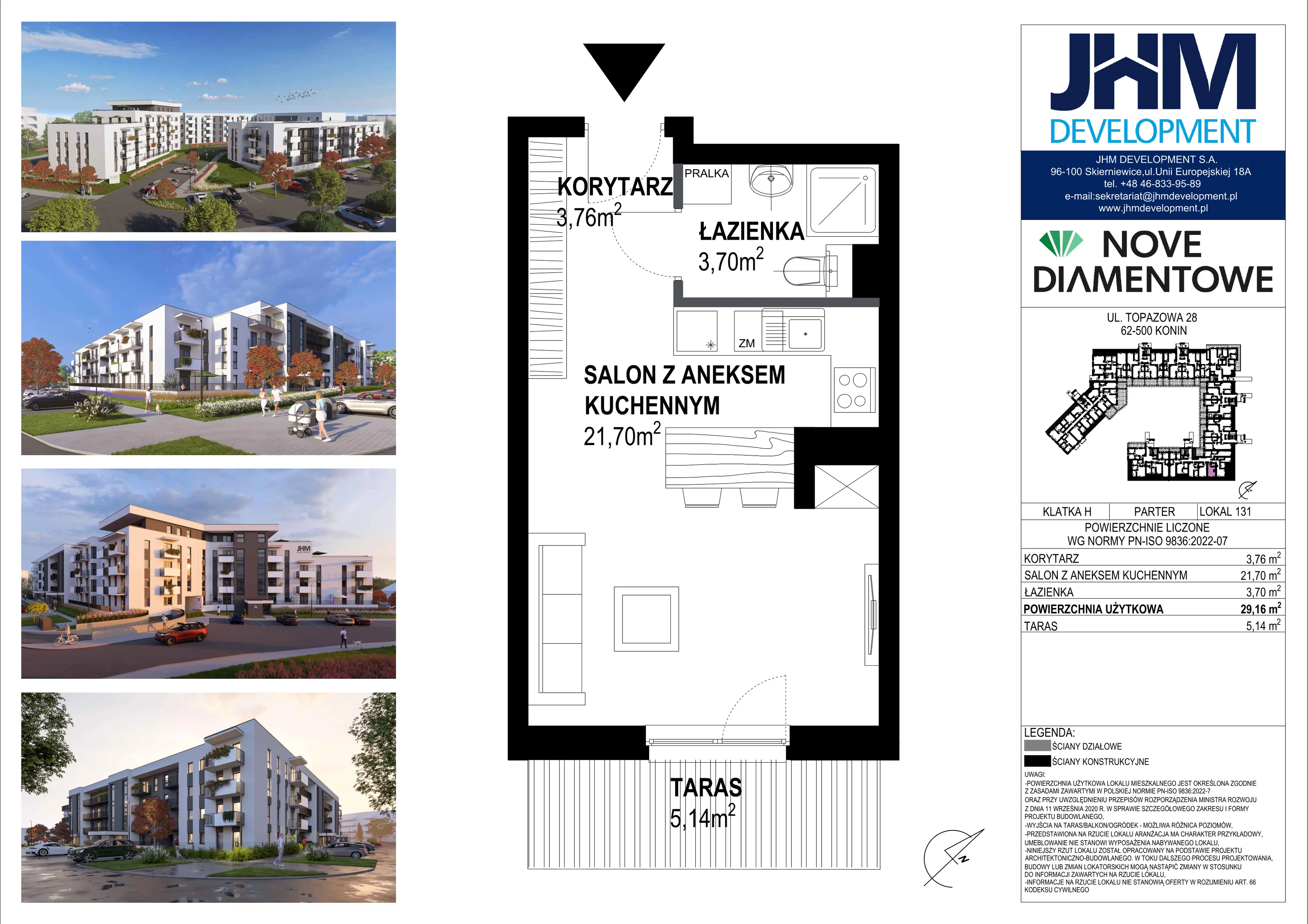 1 pokój, mieszkanie 29,16 m², parter, oferta nr 131, Nove Diamentowe, Konin, Starówka, ul. Topazowa 28