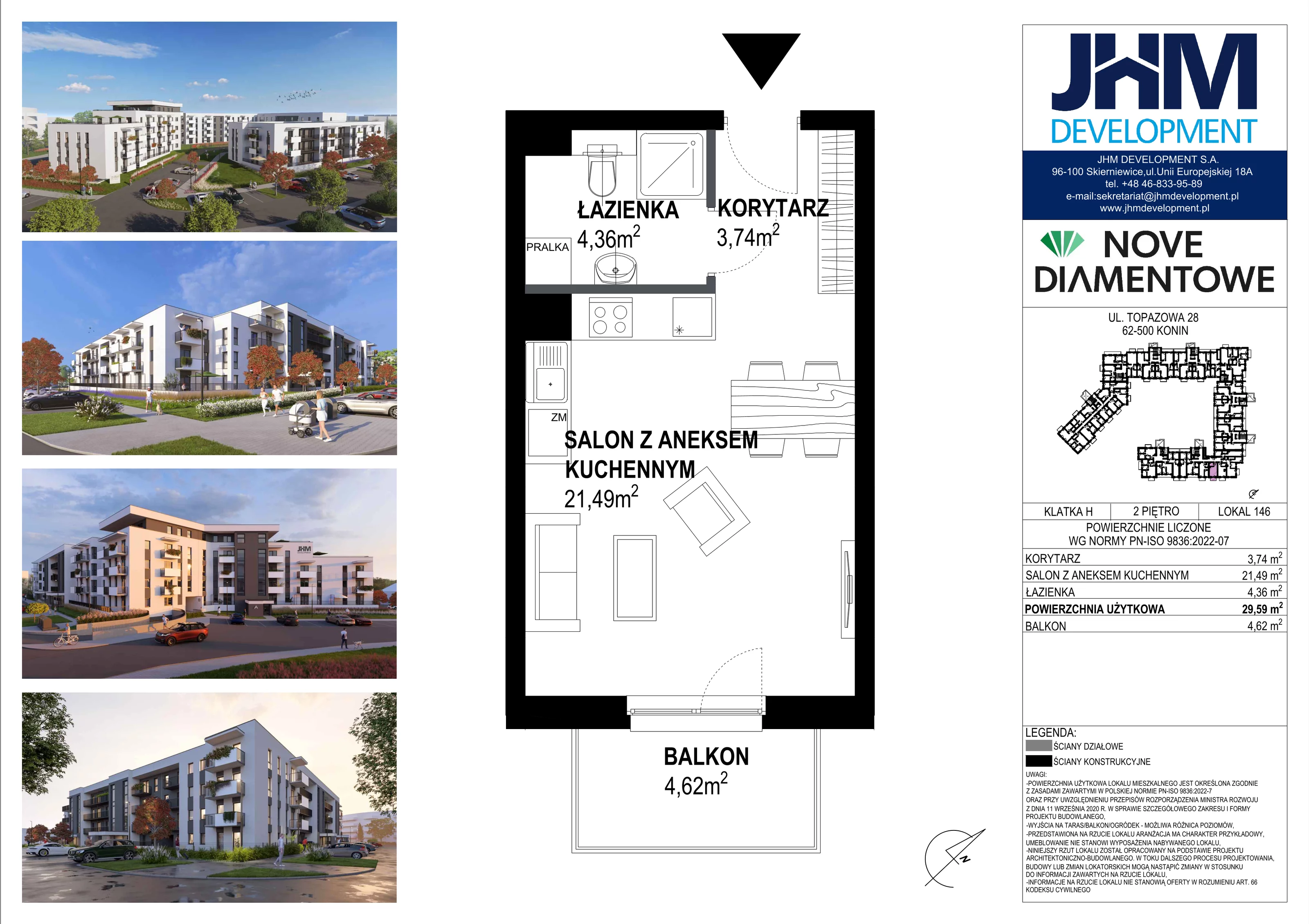 1 pokój, mieszkanie 29,59 m², piętro 2, oferta nr 146, Nove Diamentowe, Konin, Starówka, ul. Topazowa 28