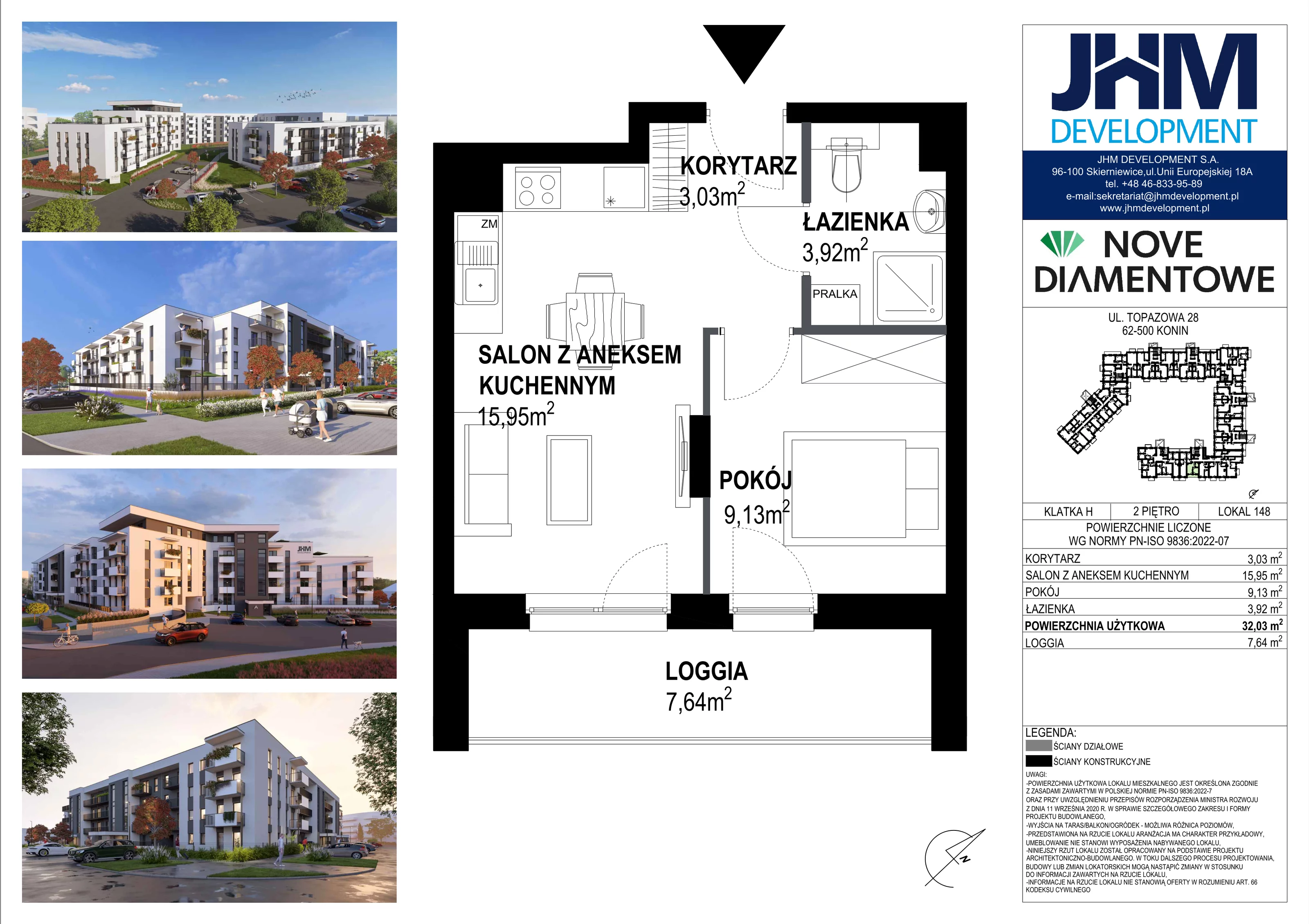 2 pokoje, mieszkanie 32,03 m², piętro 2, oferta nr 148, Nove Diamentowe, Konin, Starówka, ul. Topazowa 28