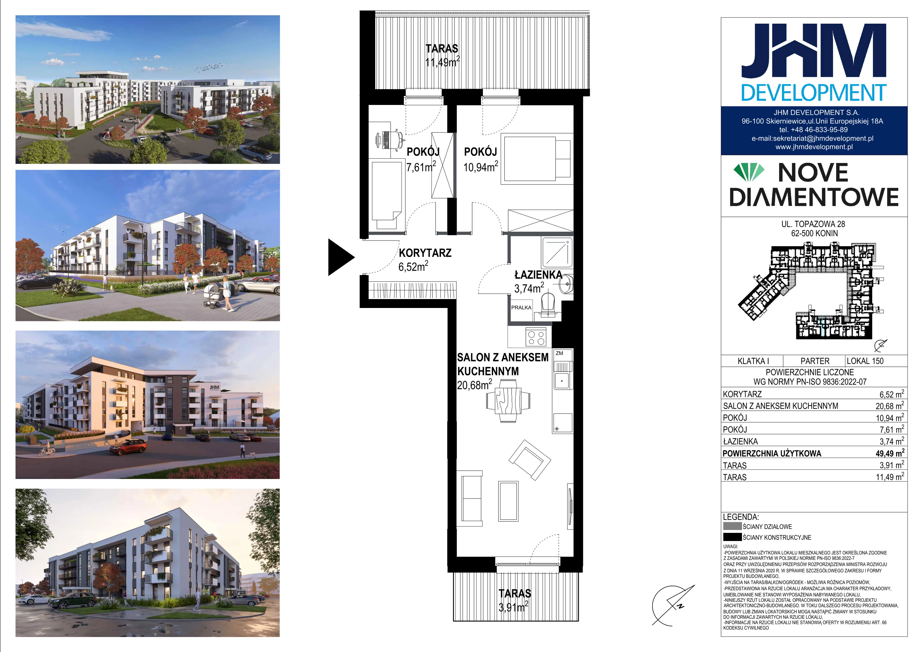 3 pokoje, mieszkanie 49,49 m², parter, oferta nr 150, Nove Diamentowe, Konin, Starówka, ul. Topazowa 28
