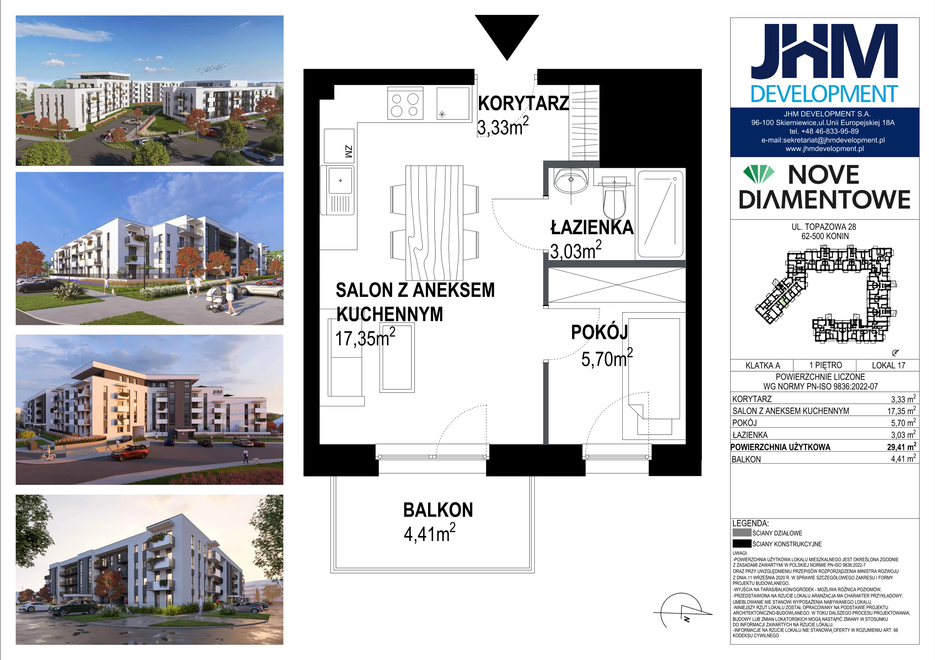 2 pokoje, mieszkanie 29,41 m², piętro 1, oferta nr 17, Nove Diamentowe, Konin, Starówka, ul. Topazowa 28