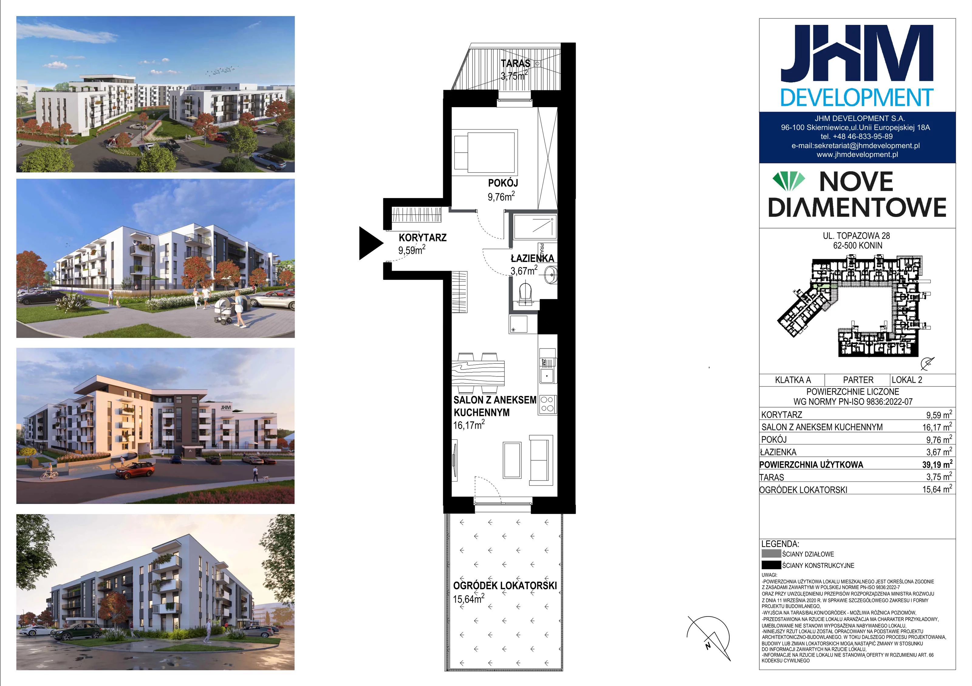 2 pokoje, mieszkanie 39,19 m², parter, oferta nr 2, Nove Diamentowe, Konin, Starówka, ul. Topazowa 28