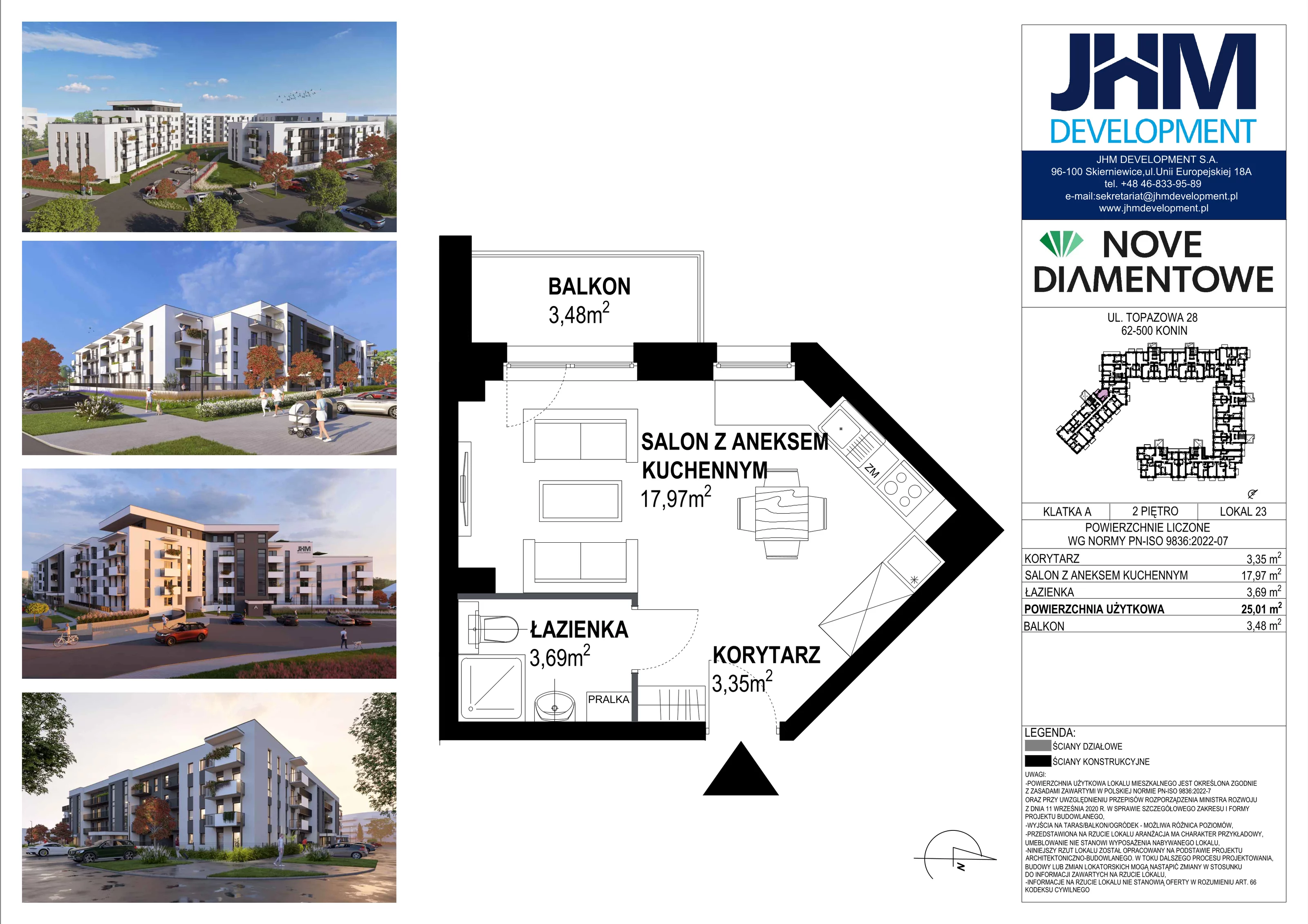 1 pokój, mieszkanie 25,00 m², piętro 2, oferta nr 23, Nove Diamentowe, Konin, Starówka, ul. Topazowa 28