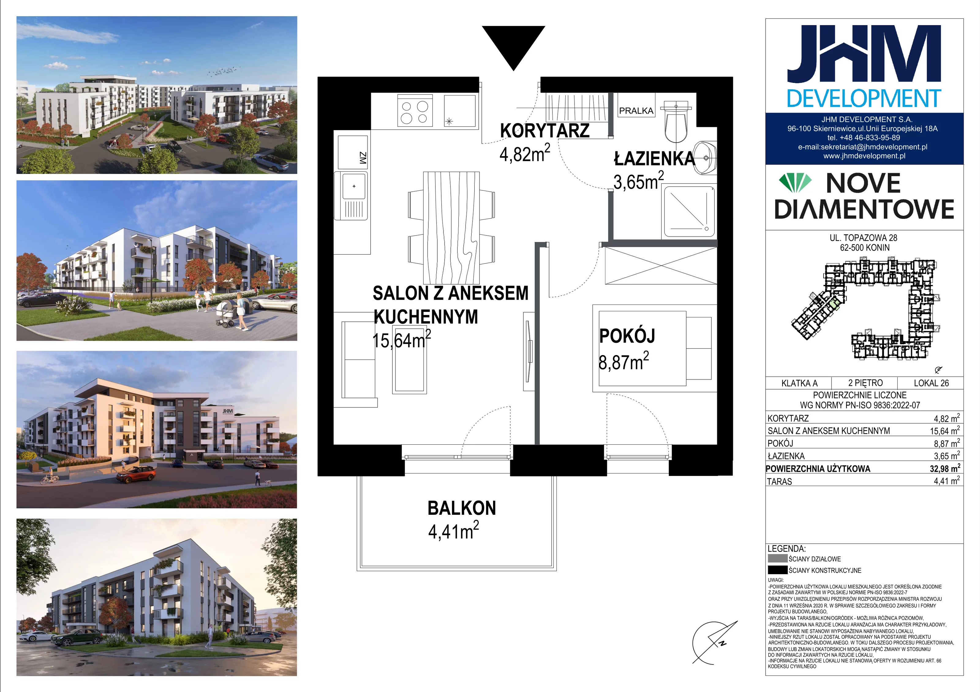 2 pokoje, mieszkanie 32,98 m², piętro 2, oferta nr 26, Nove Diamentowe, Konin, Starówka, ul. Topazowa 28