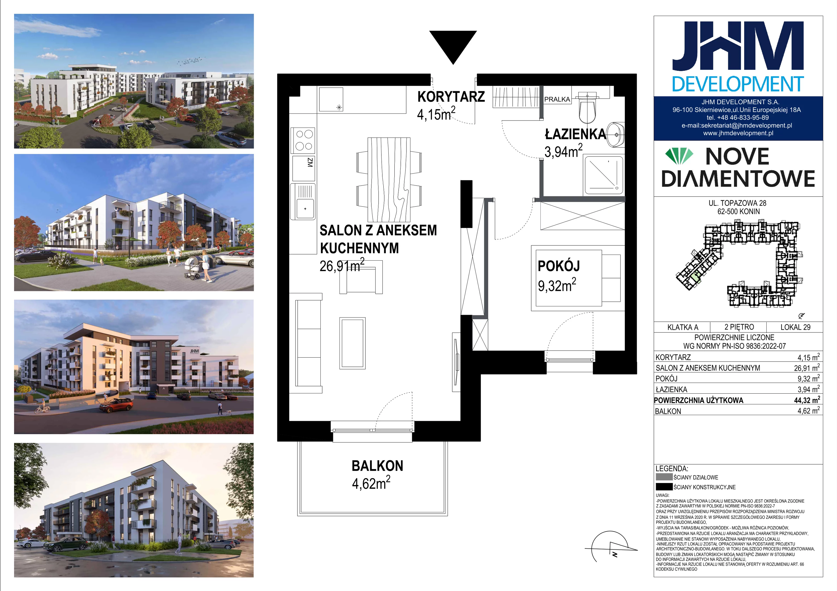 2 pokoje, mieszkanie 44,32 m², piętro 2, oferta nr 29, Nove Diamentowe, Konin, Starówka, ul. Topazowa 28
