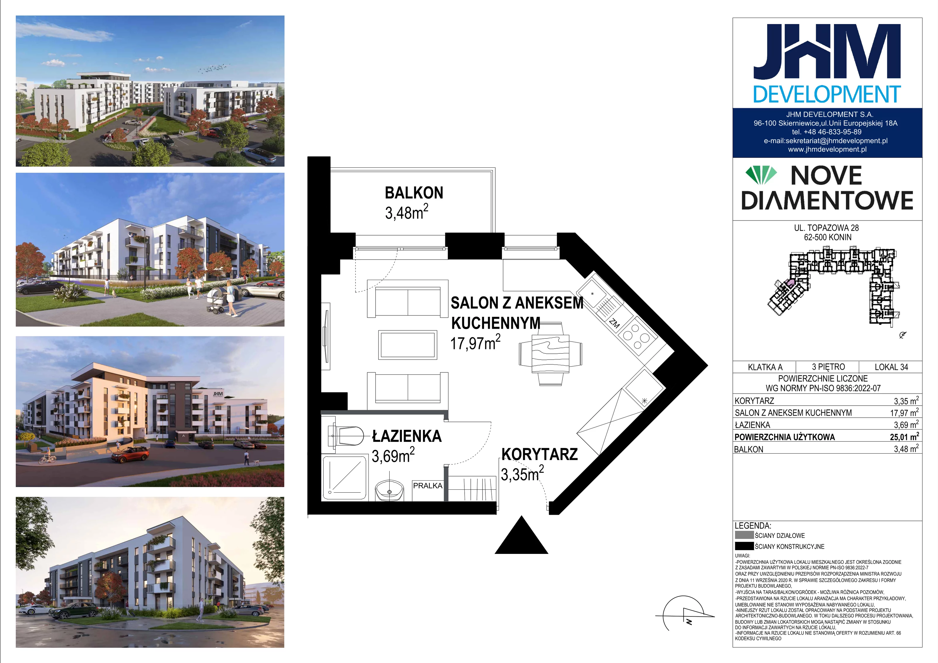 1 pokój, mieszkanie 25,00 m², piętro 3, oferta nr 34, Nove Diamentowe, Konin, Starówka, ul. Topazowa 28