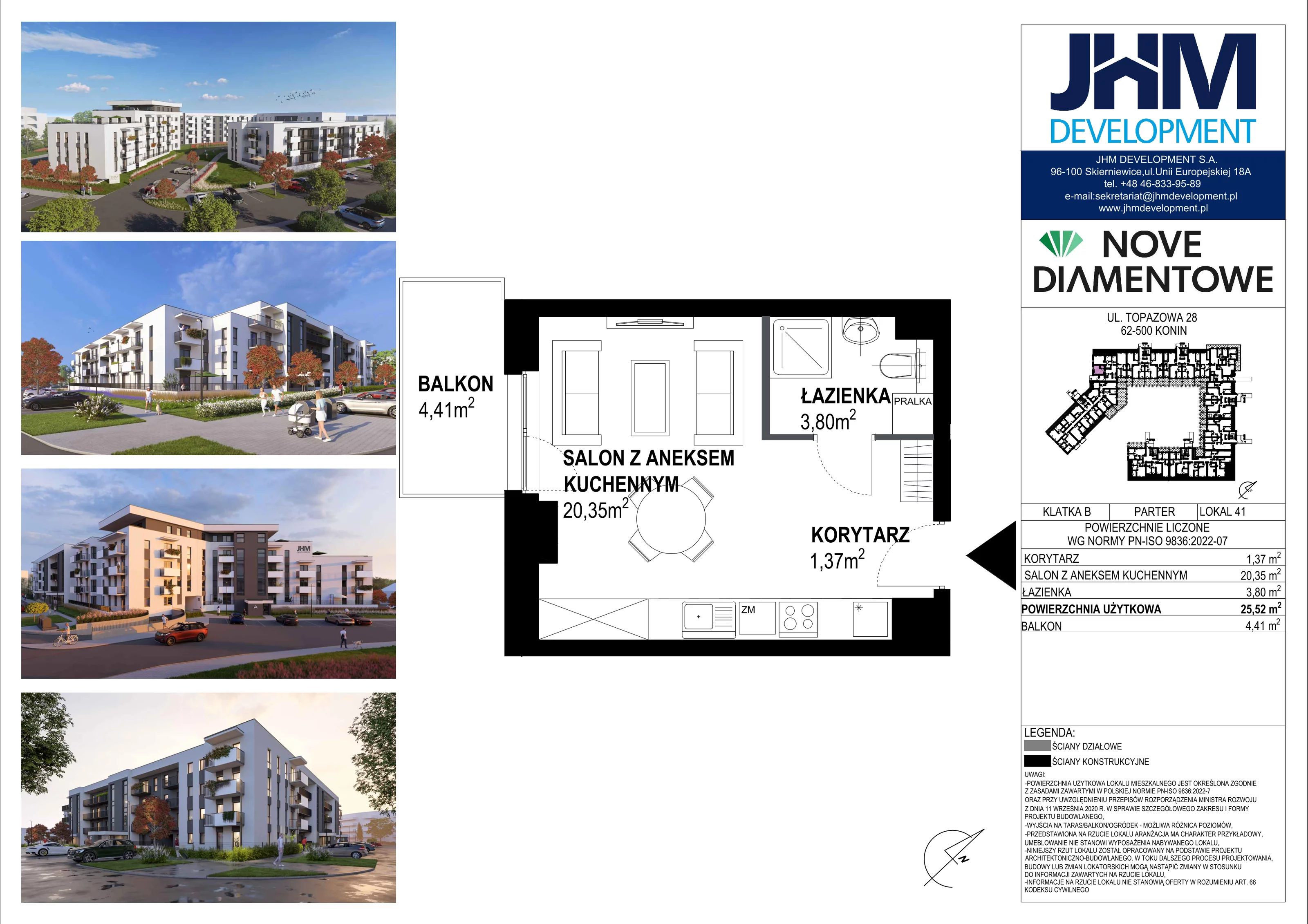 1 pokój, mieszkanie 25,52 m², parter, oferta nr 41, Nove Diamentowe, Konin, Starówka, ul. Topazowa 28