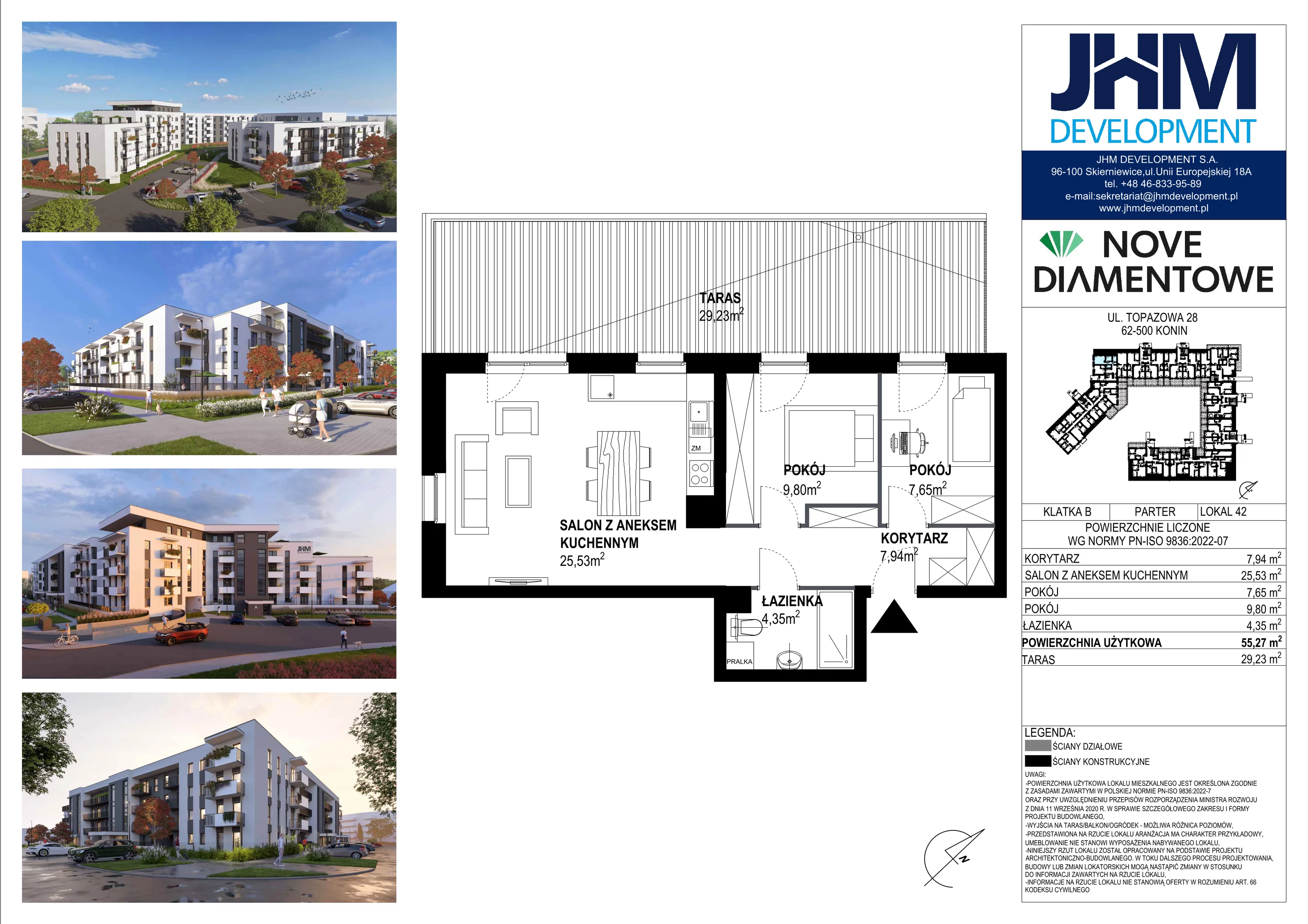 3 pokoje, mieszkanie 55,27 m², parter, oferta nr 42, Nove Diamentowe, Konin, Starówka, ul. Topazowa 28