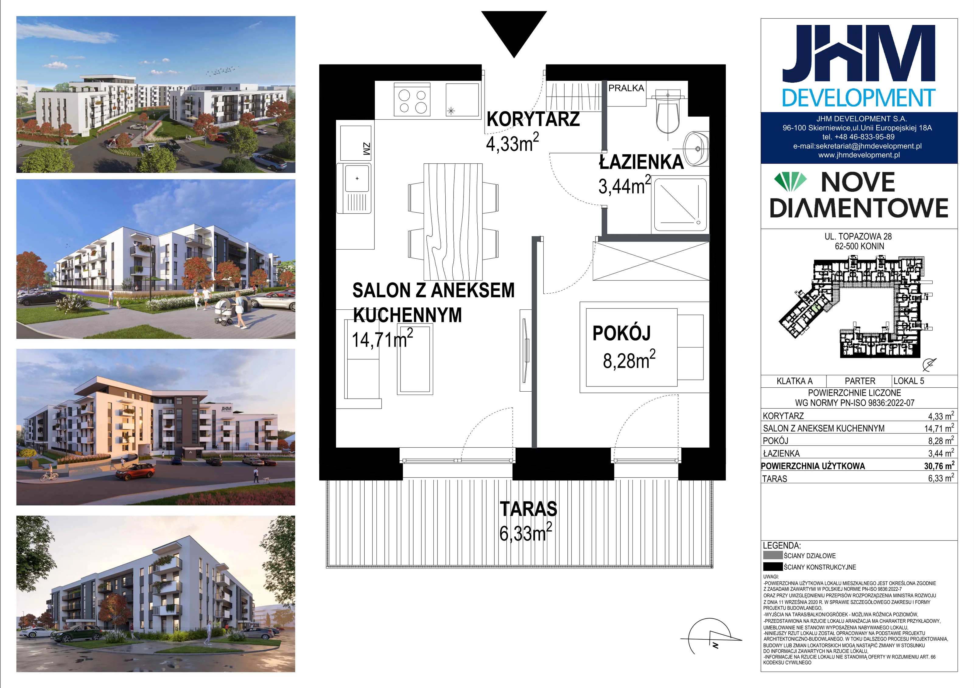 2 pokoje, mieszkanie 30,76 m², parter, oferta nr 5, Nove Diamentowe, Konin, Starówka, ul. Topazowa 28